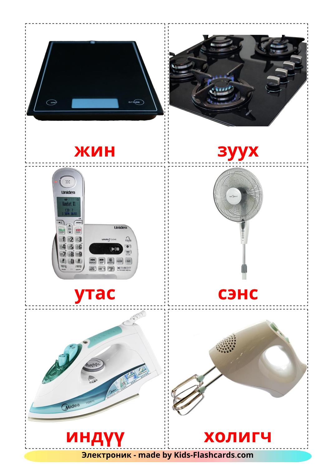 Elettronica - 32 flashcards mongolo stampabili gratuitamente