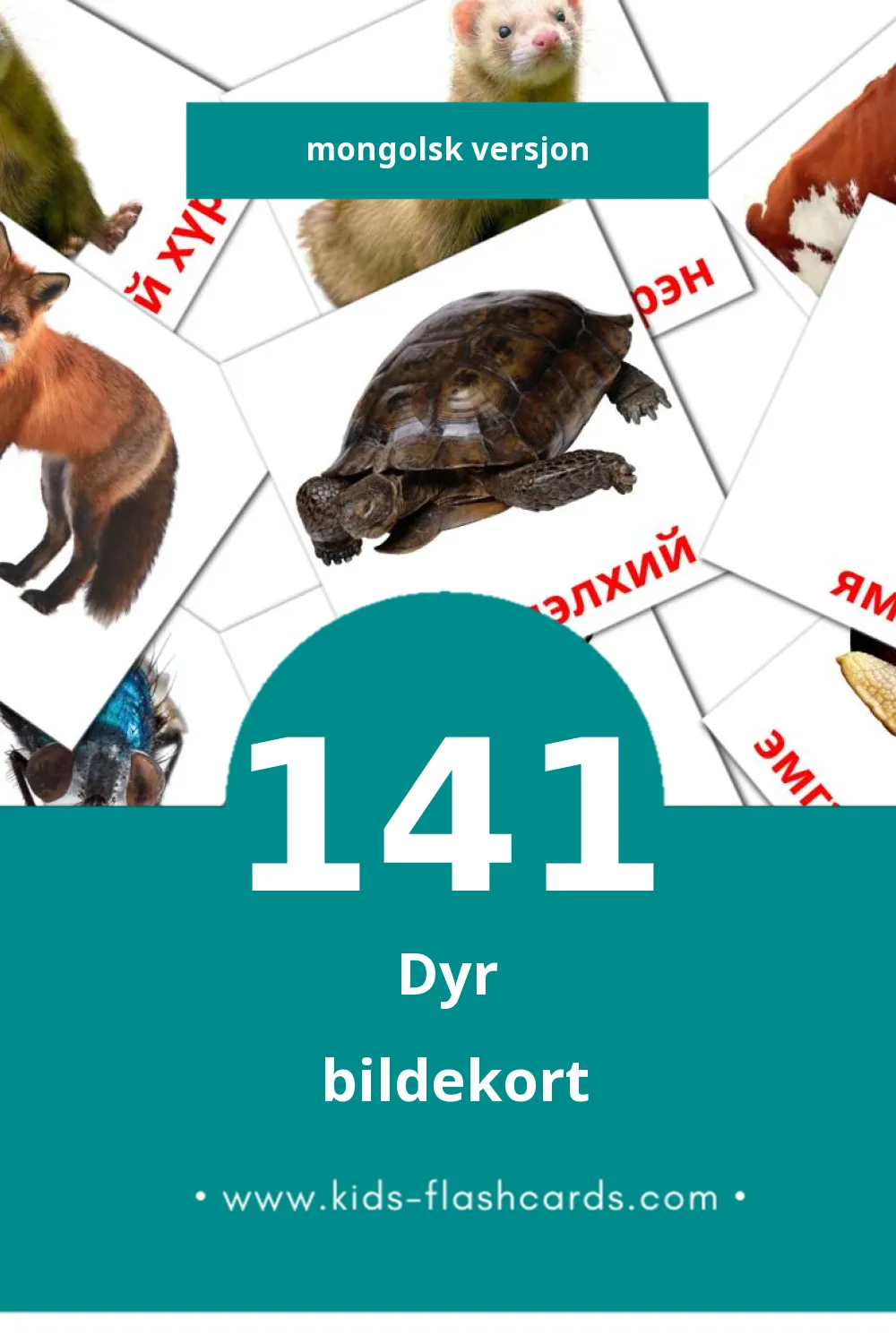 Visuelle Амьтад bildekort for småbarn (141 kort på Mongolsk)