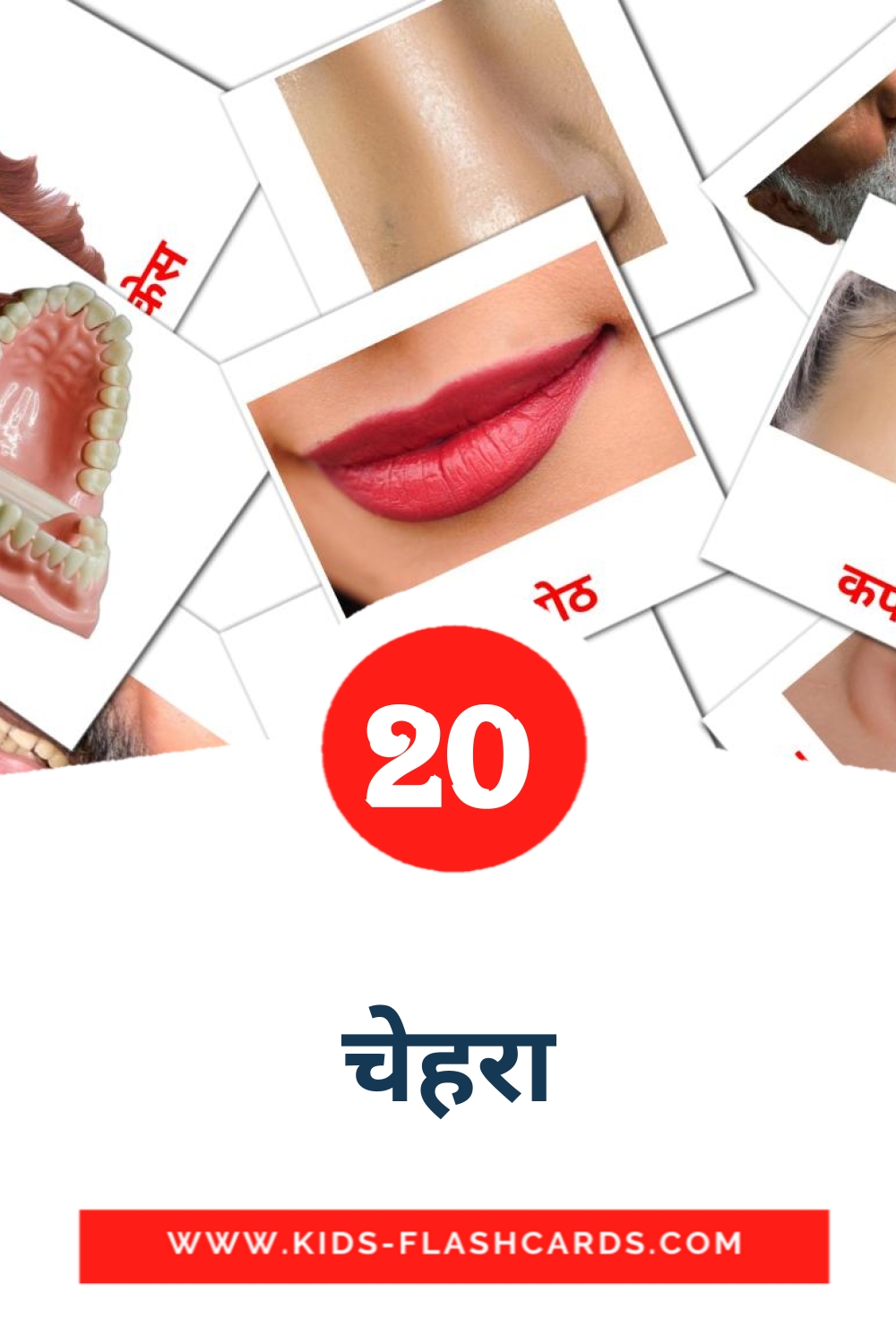 20 tarjetas didacticas de चेहरा para el jardín de infancia en marathi