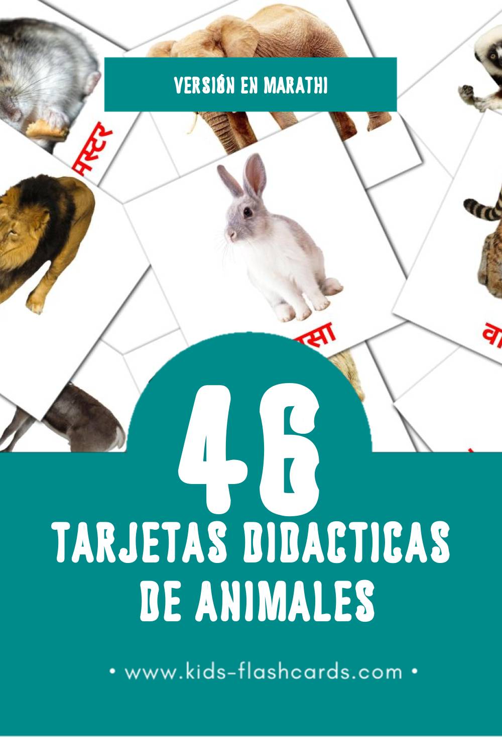 Tarjetas visuales de प्राणी para niños pequeños (46 tarjetas en Marathi)