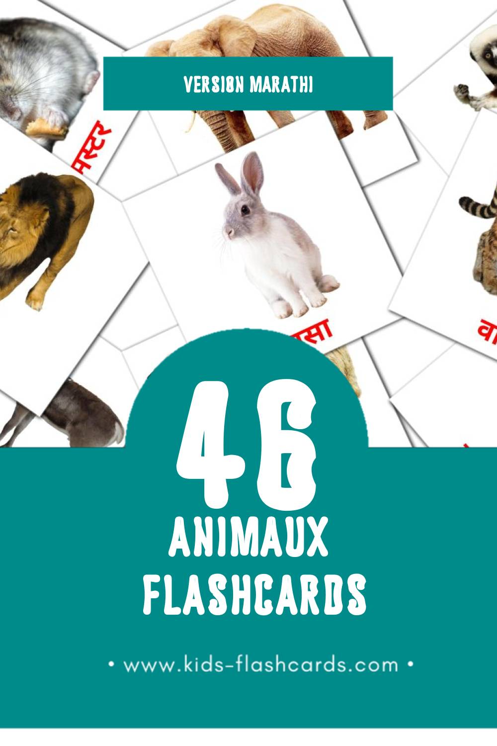 Flashcards Visual प्राणी pour les tout-petits (46 cartes en Marathi)