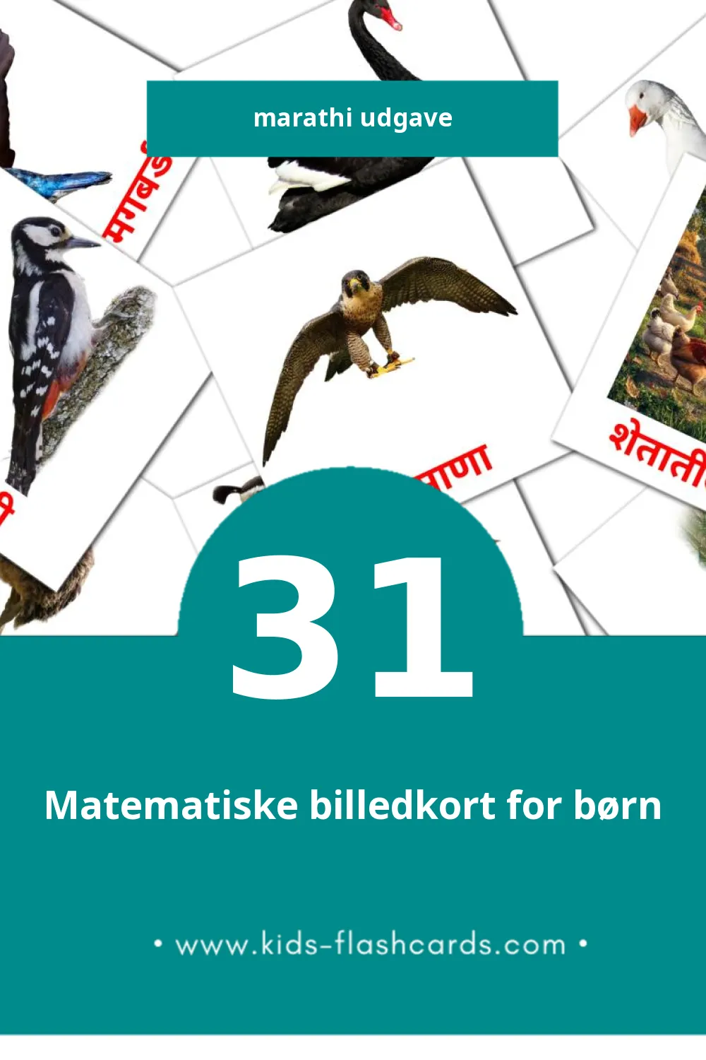 Visuelle billedkort for børn om पक्षी til småbørn (31 kort på Marathi)