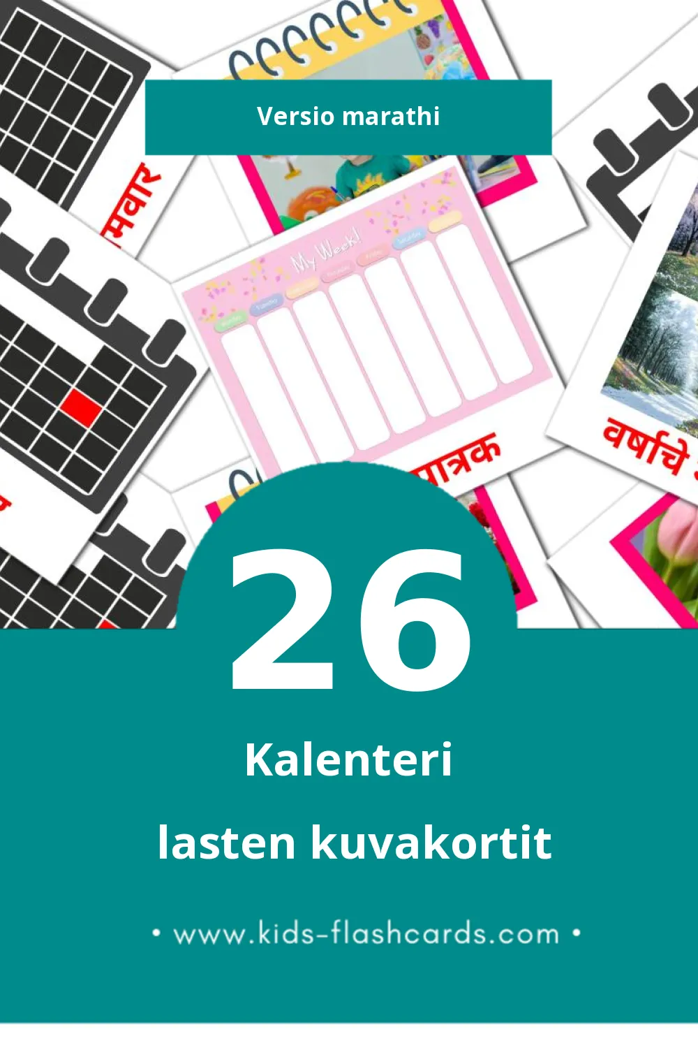 दिनदर्शिका lasten kuvakortit pikkulapsille (26 korttia Marathiksi)