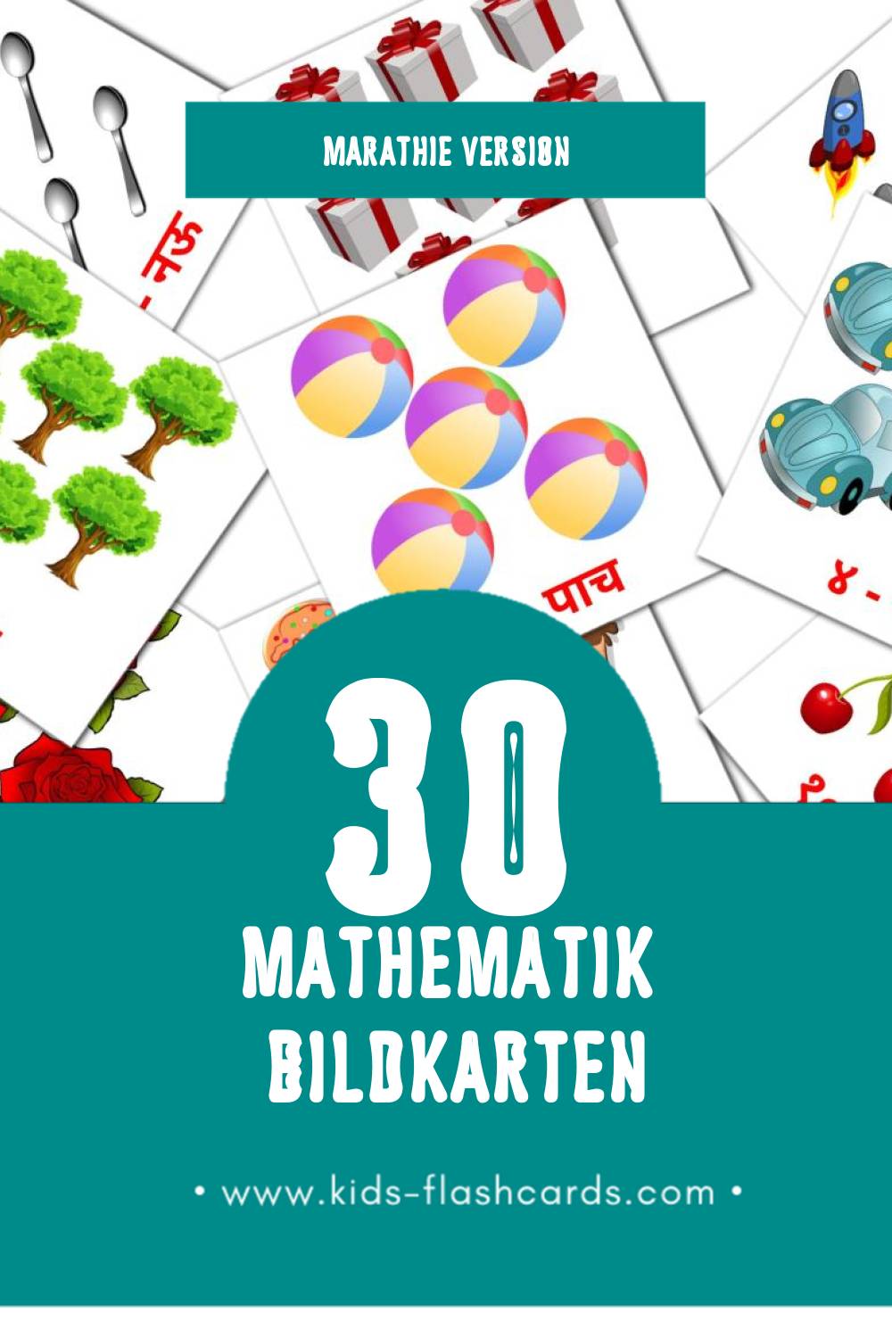 Visual गणित  Flashcards für Kleinkinder (30 Karten in Marathi)