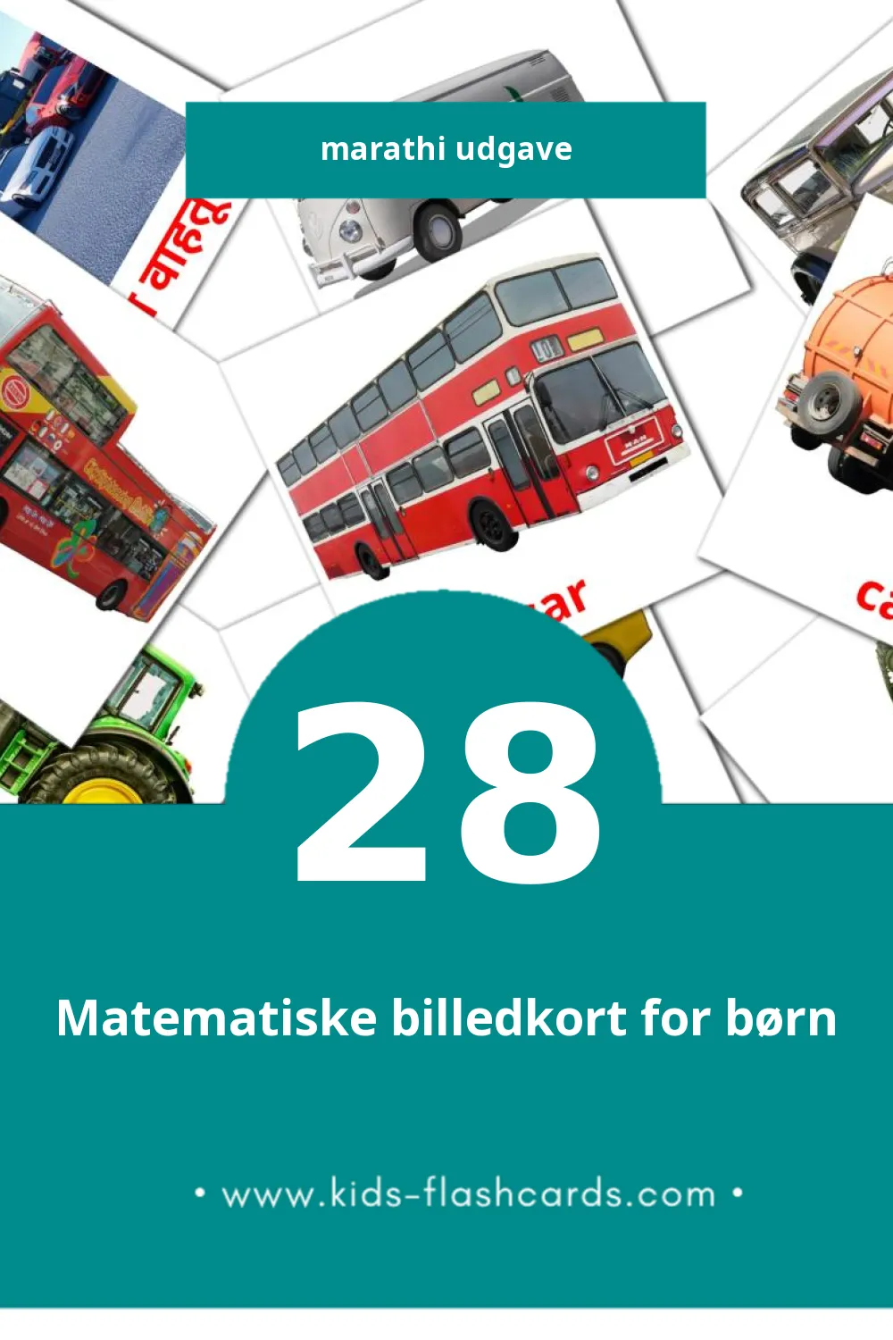 Visuelle billedkort for børn om परिवहन til småbørn (28 kort på Marathi)