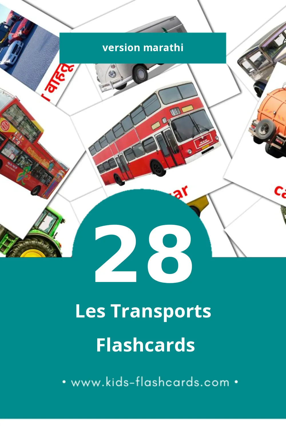 Flashcards Visual परिवहन pour les tout-petits (28 cartes en Marathi)