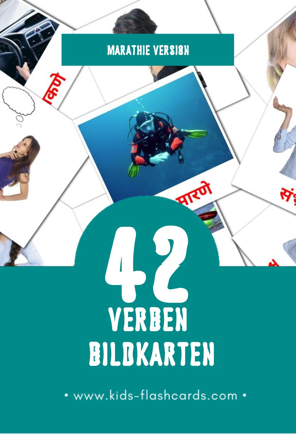 Visual क्रियापद Flashcards für Kleinkinder (42 Karten in Marathi)