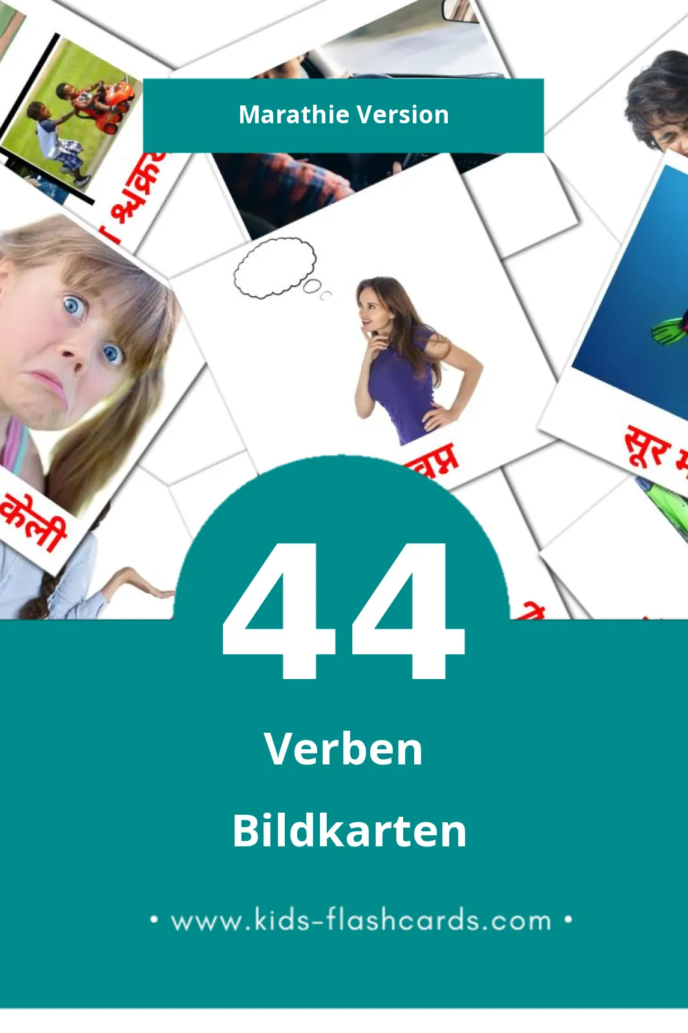 Visual क्रियापद Flashcards für Kleinkinder (44 Karten in Marathi)