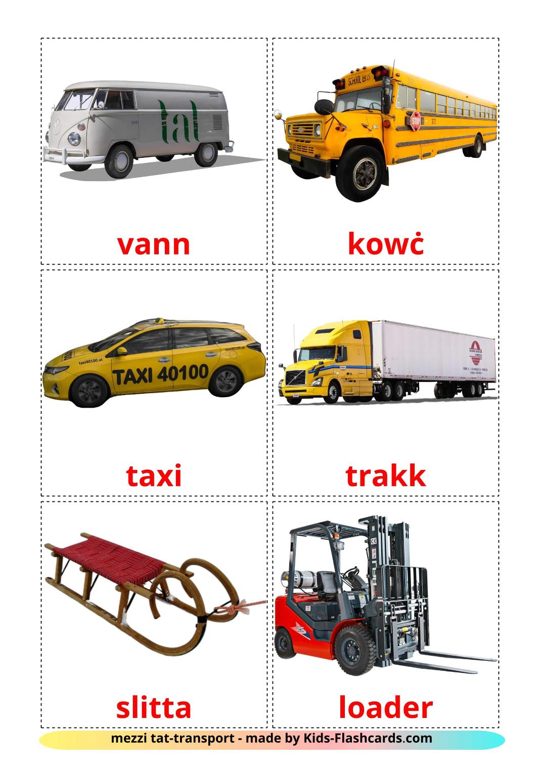 Fahrzeuge - 28 kostenlose, druckbare Maltesisch Flashcards 