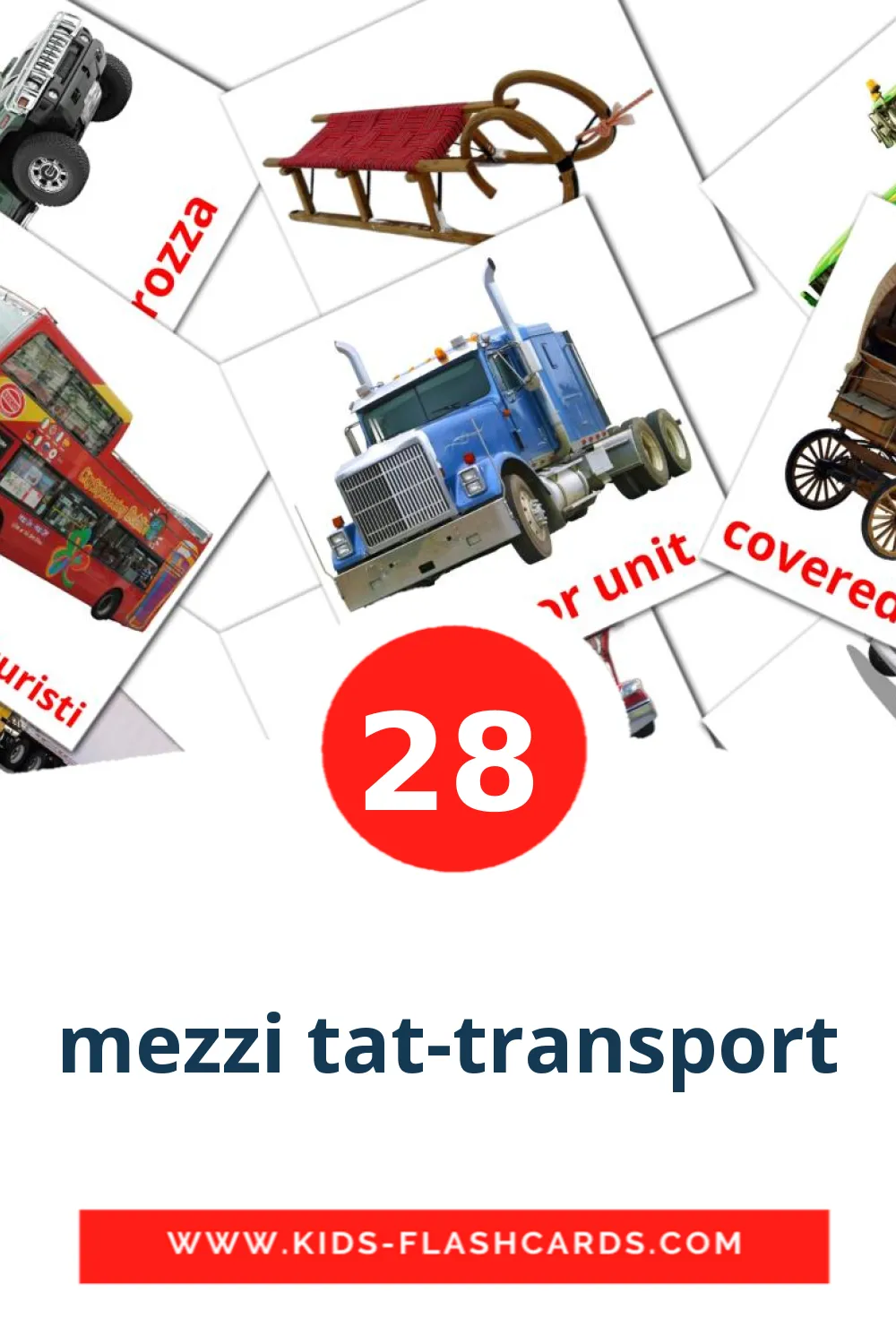28 mezzi tat-transport Bildkarten für den Kindergarten auf Maltesisch