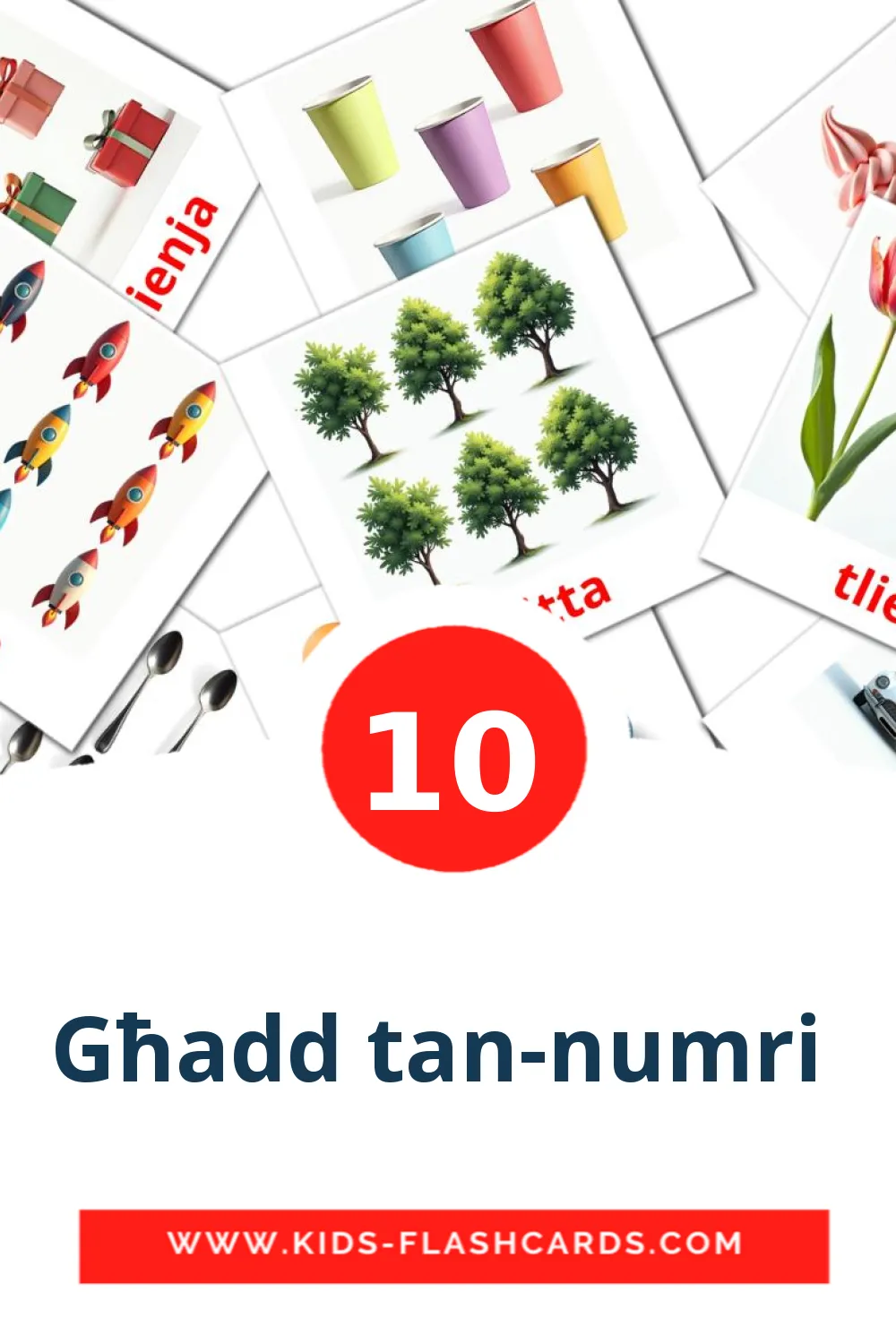 10 carte illustrate di Għadd tan-numri  per la scuola materna in maltese