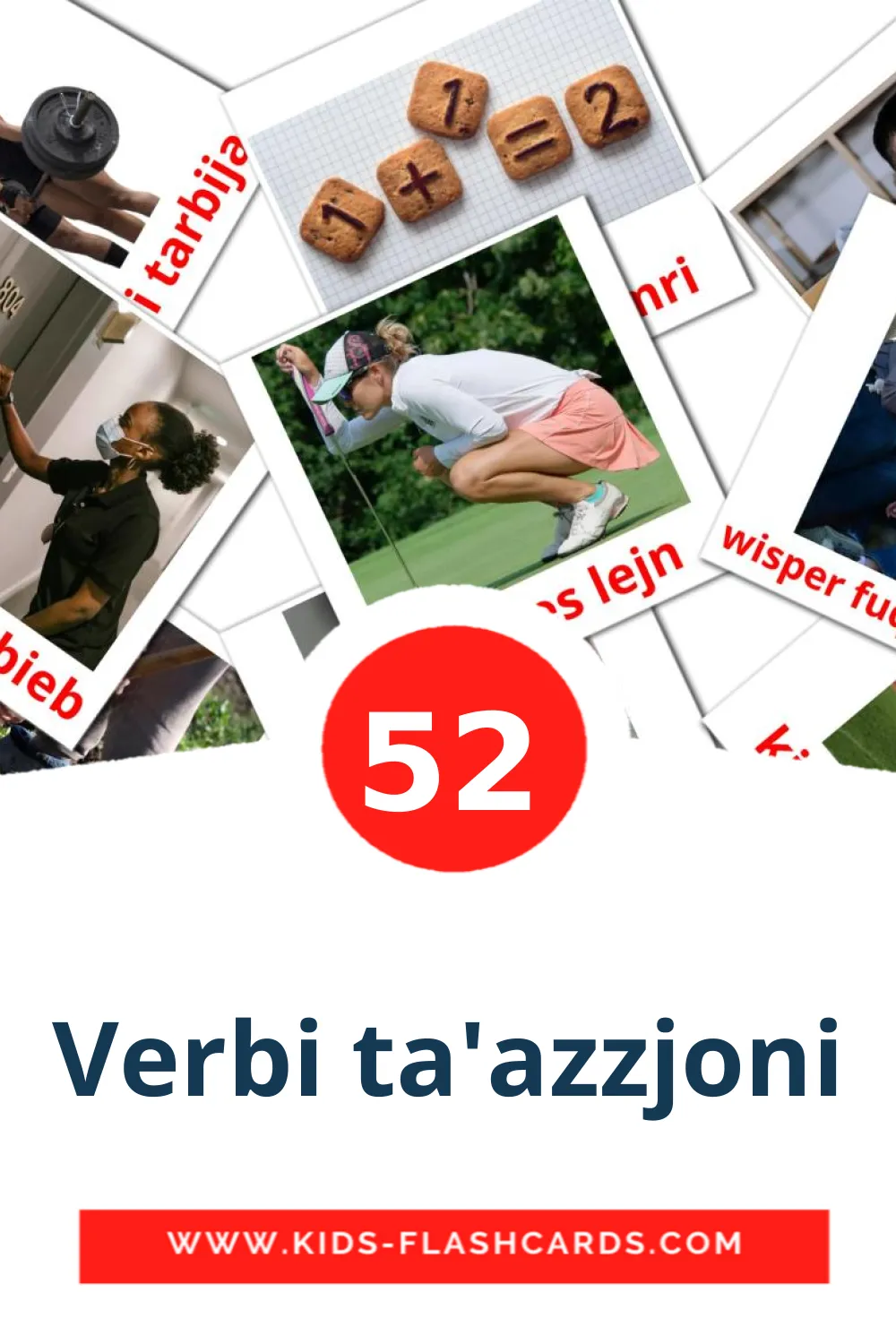 52 Cartões com Imagens de Verbi ta'azzjoni para Jardim de Infância em maltês