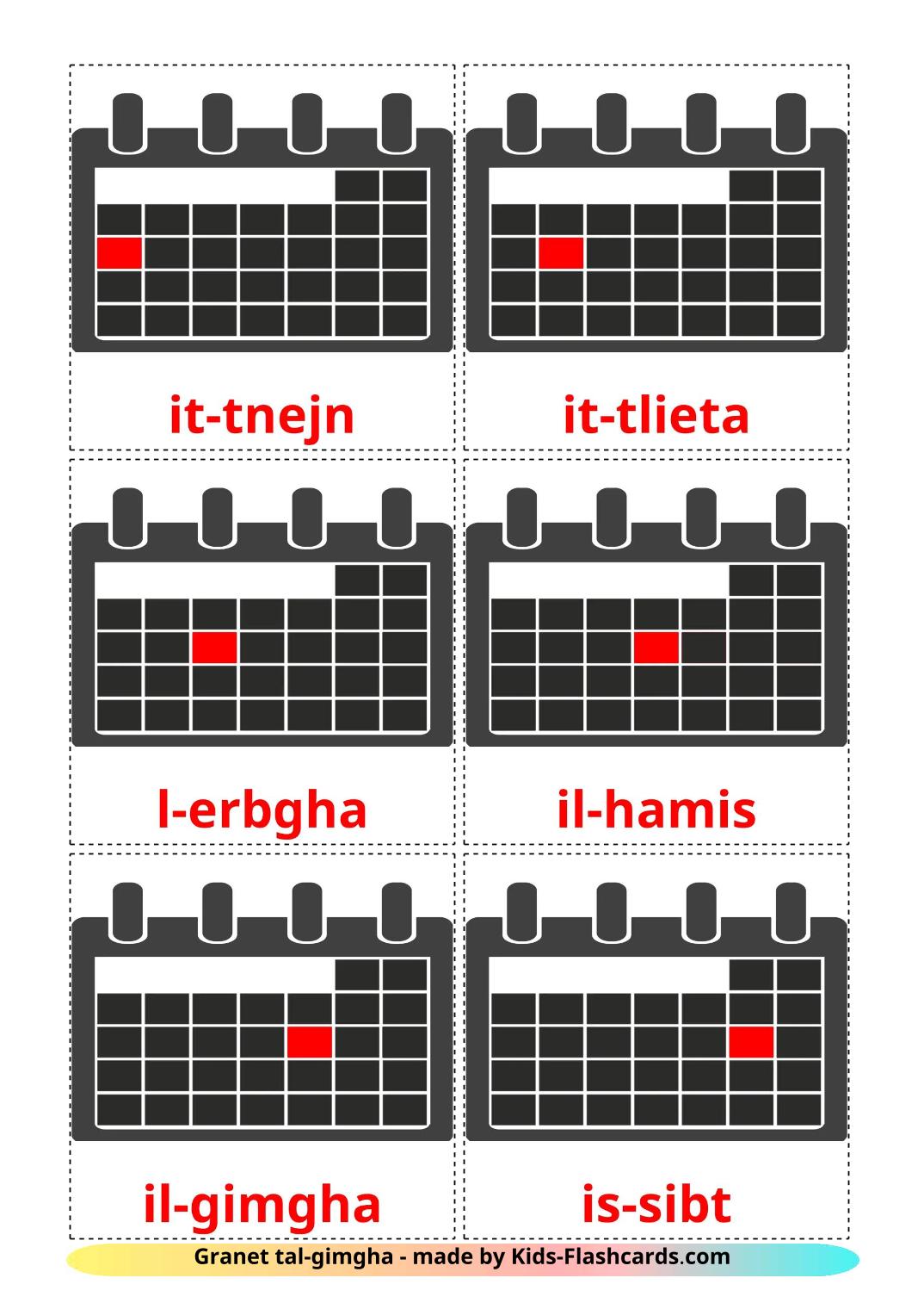 Дни недели - 13 Карточек Домана на мальтийском