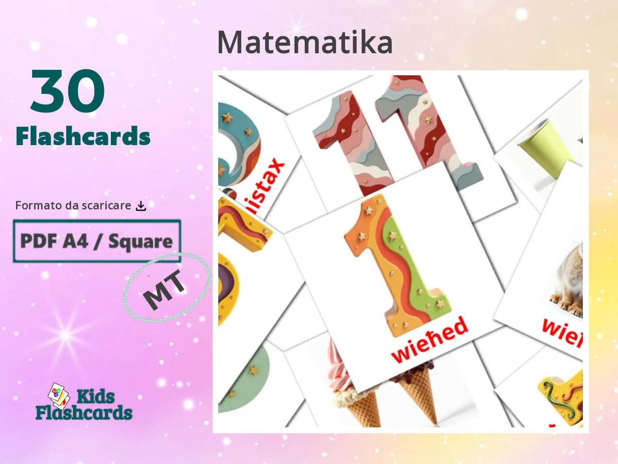 30 Flashcard GRATUITE sugli Matematica in Maltese | 4 PDF Stampabili