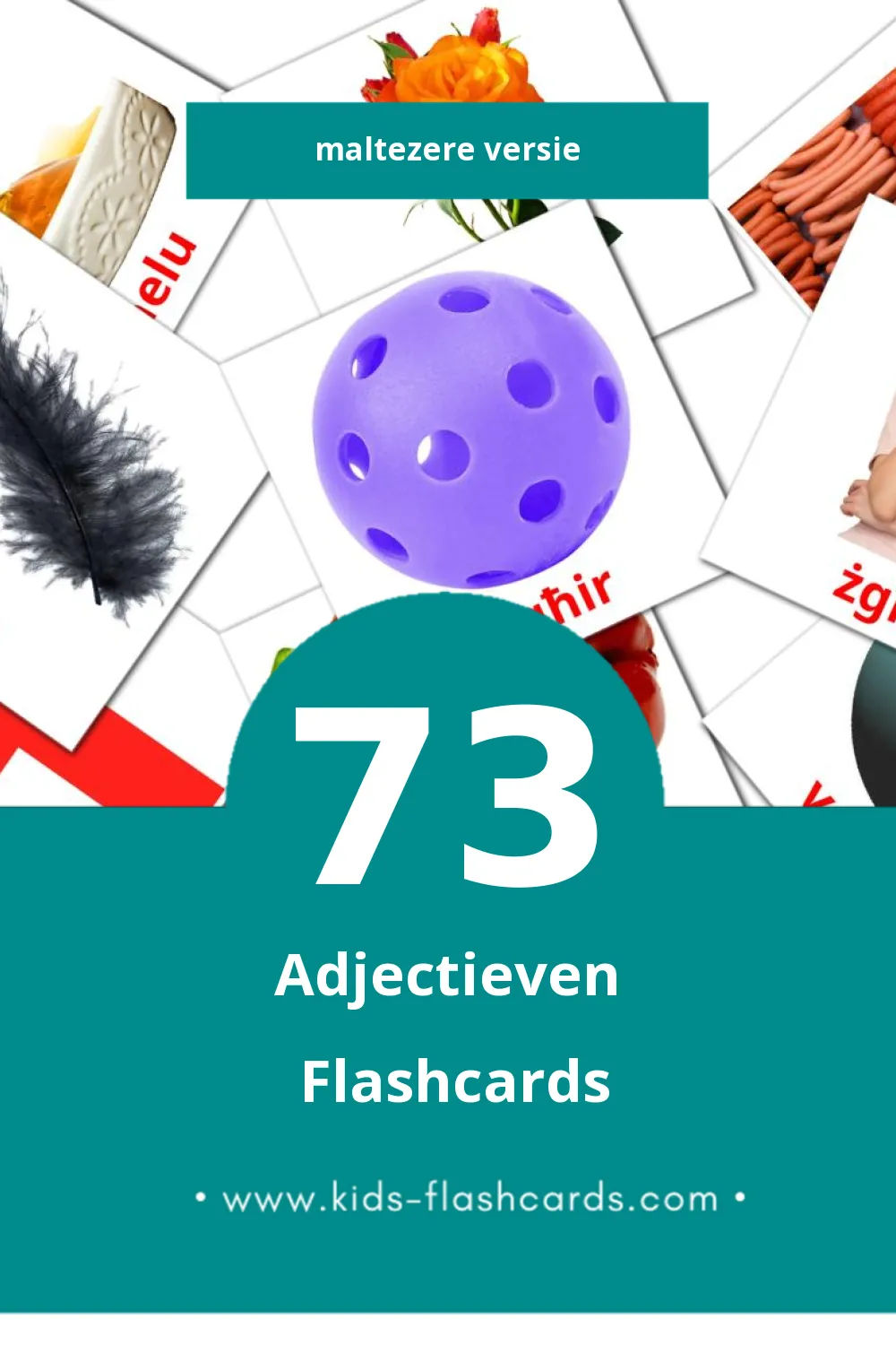 Visuele Aġġettivi Flashcards voor Kleuters (73 kaarten in het Maltezer)