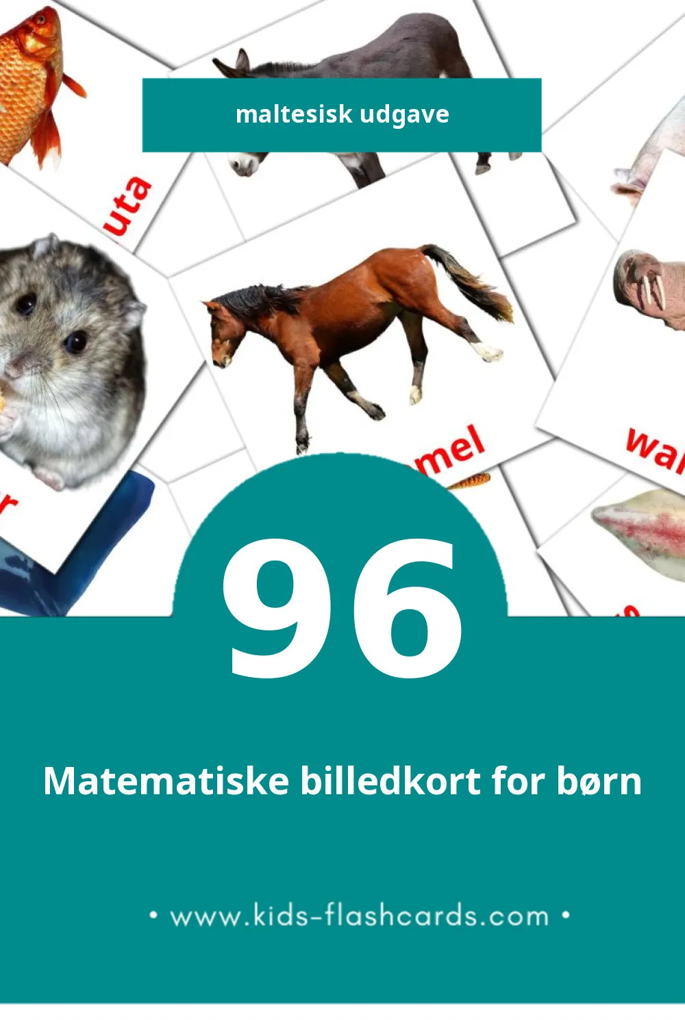 Visuelle billedkort for børn om Annimali til småbørn (96 kort på Maltesisk)