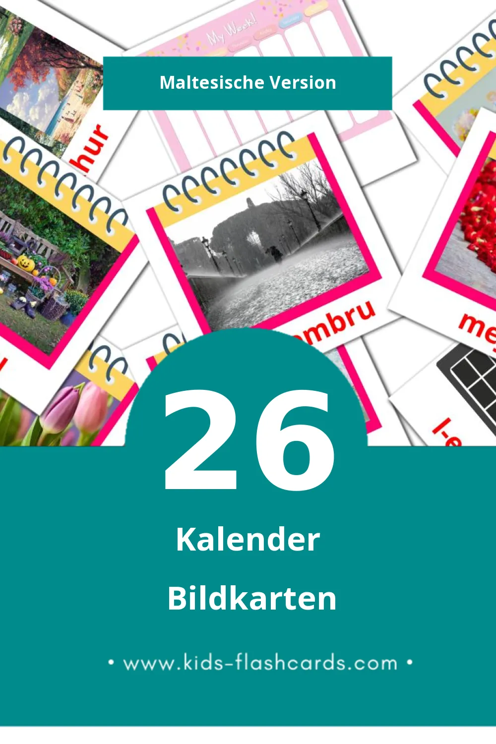 Visual Kalendarju Flashcards für Kleinkinder (26 Karten in Maltesisch)