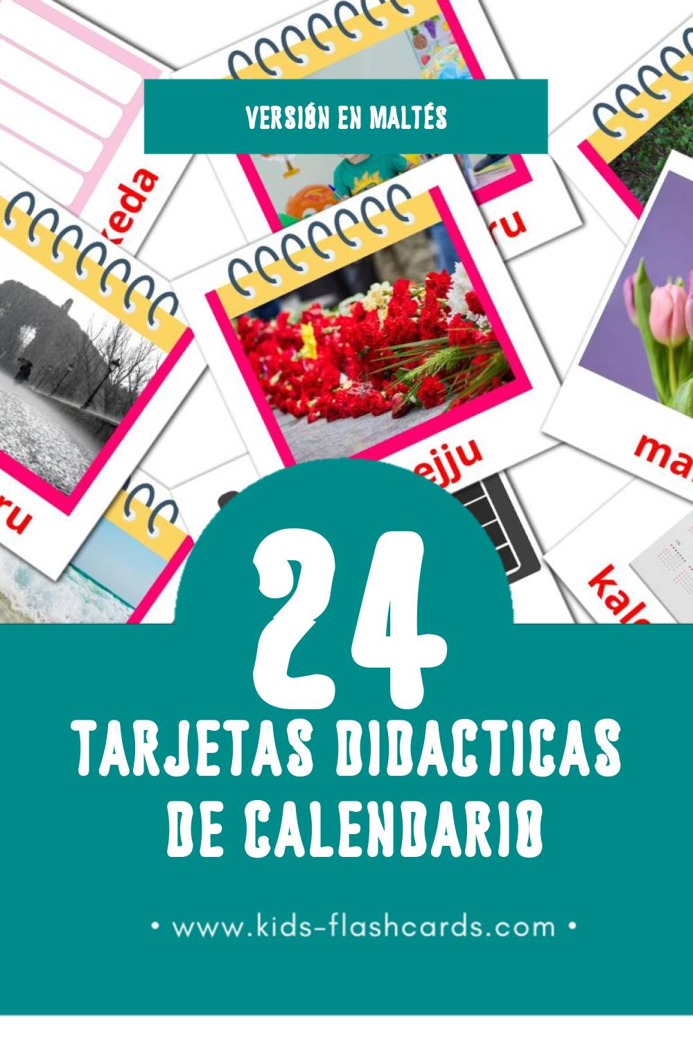Tarjetas visuales de Kalendarju para niños pequeños (24 tarjetas en Maltés)