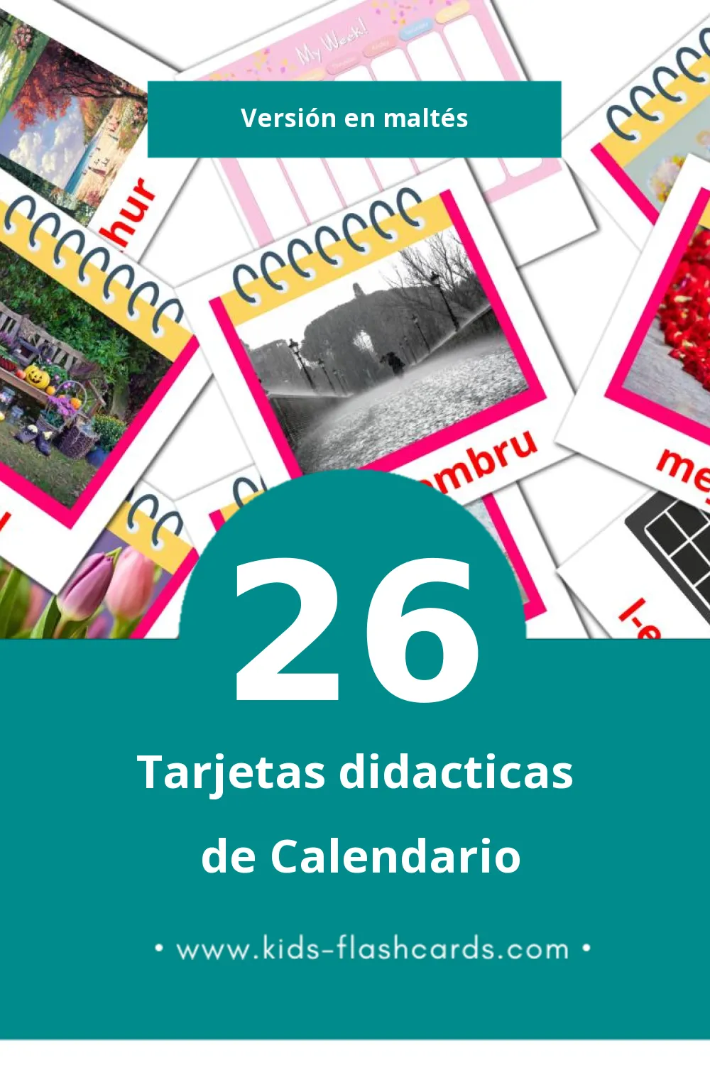 Tarjetas visuales de Kalendarju para niños pequeños (26 tarjetas en Maltés)