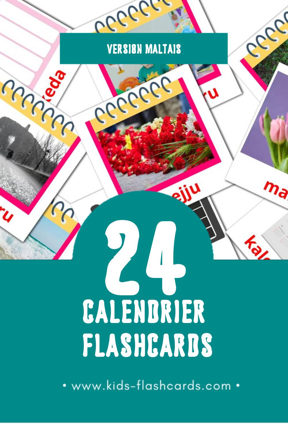 Flashcards Visual Kalendarju pour les tout-petits (24 cartes en Maltais)