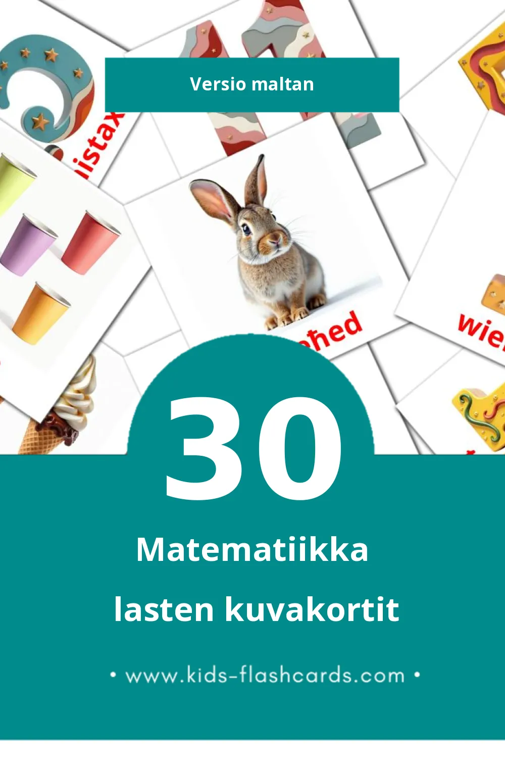Matematika lasten kuvakortit pikkulapsille (30 korttia Maltanksi)
