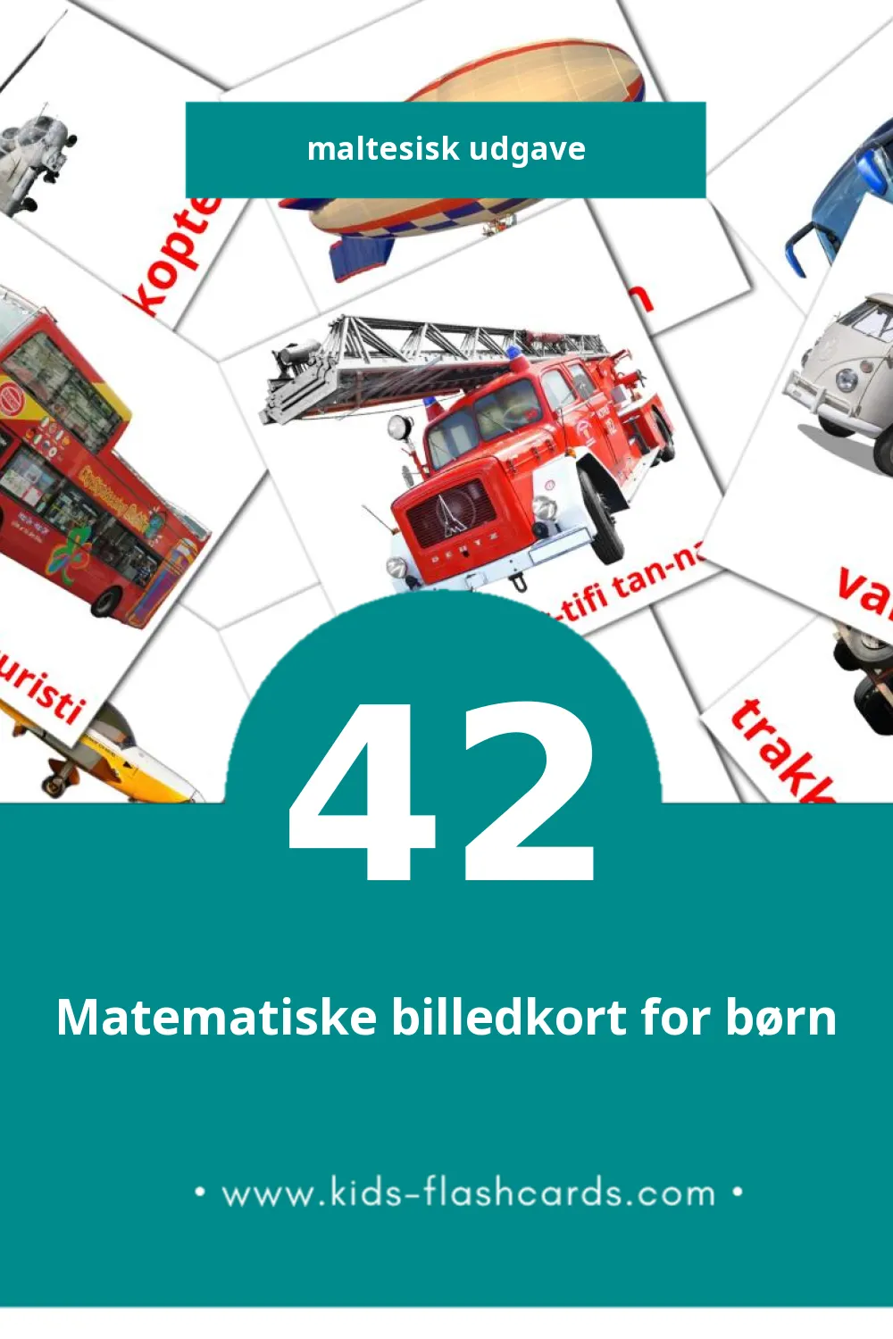 Visuelle billedkort for børn om mezzi tat-transport til småbørn (42 kort på Maltesisk)