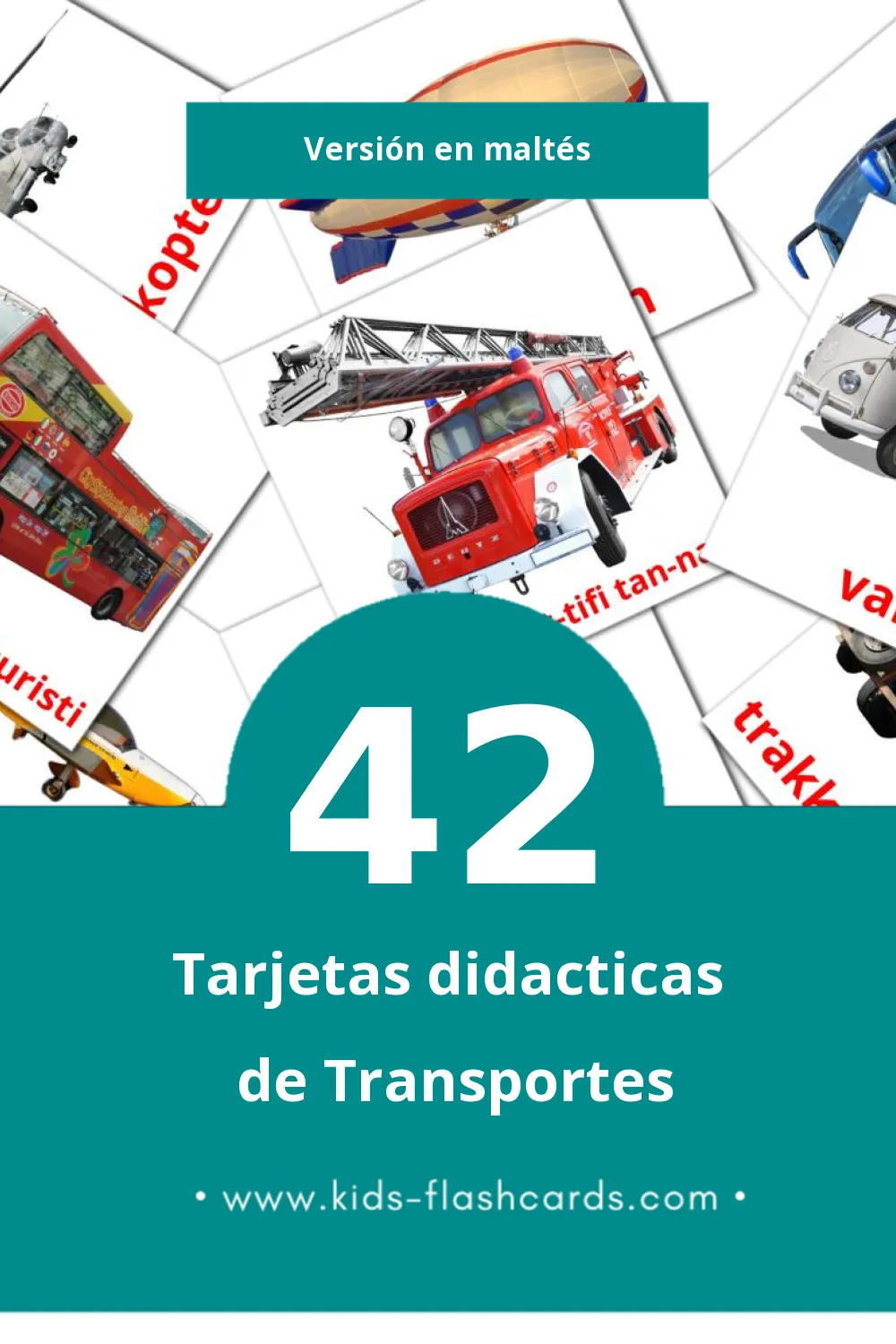 Tarjetas visuales de mezzi tat-transport para niños pequeños (42 tarjetas en Maltés)