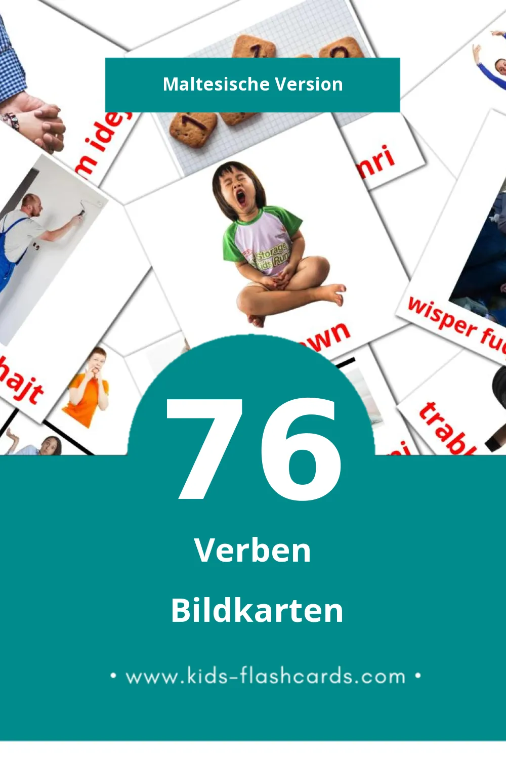 Visual Verbi Flashcards für Kleinkinder (76 Karten in Maltesisch)