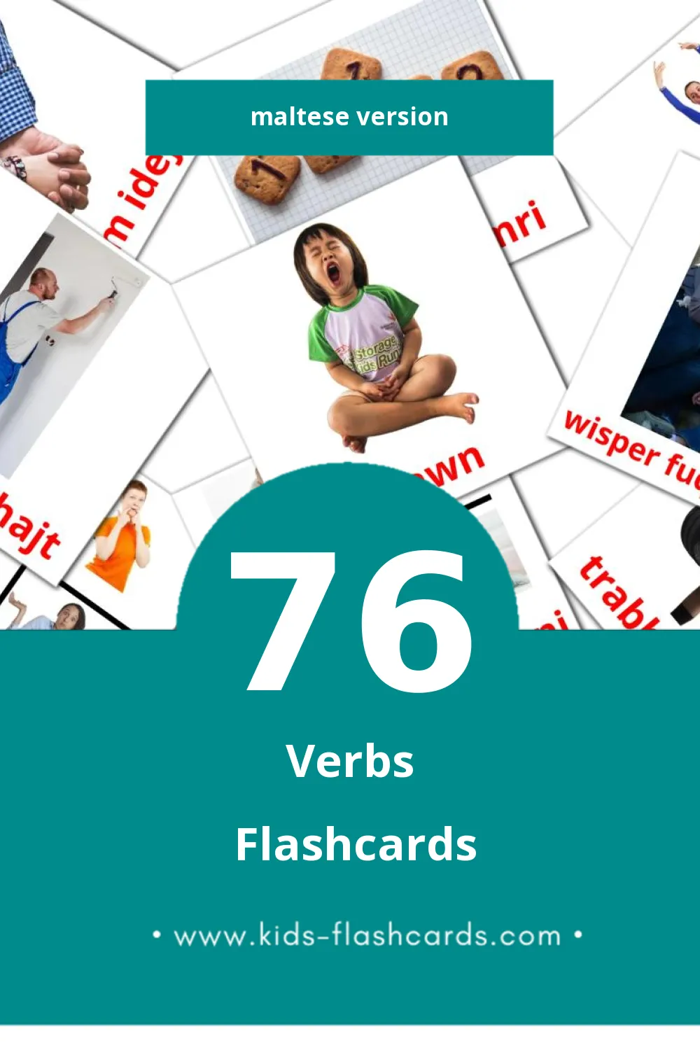 Visual Verbi Flashcards for Toddlers (76 cards in Maltese)