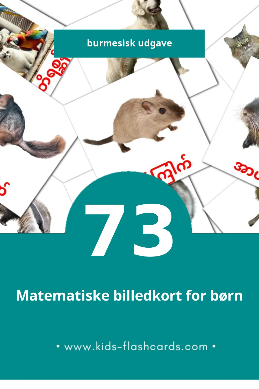 Visuelle billedkort for børn om တိရစ္ဆာန်များ til småbørn (73 kort på Burmesisk)