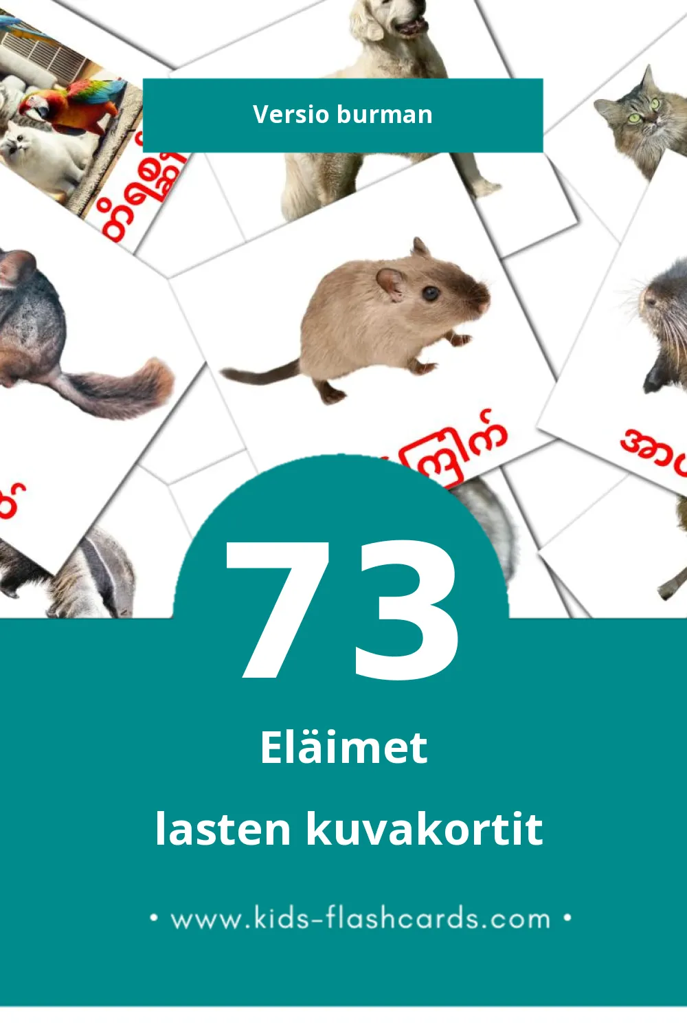 တိရစ္ဆာန်များ lasten kuvakortit pikkulapsille (73 korttia Burmanksi)