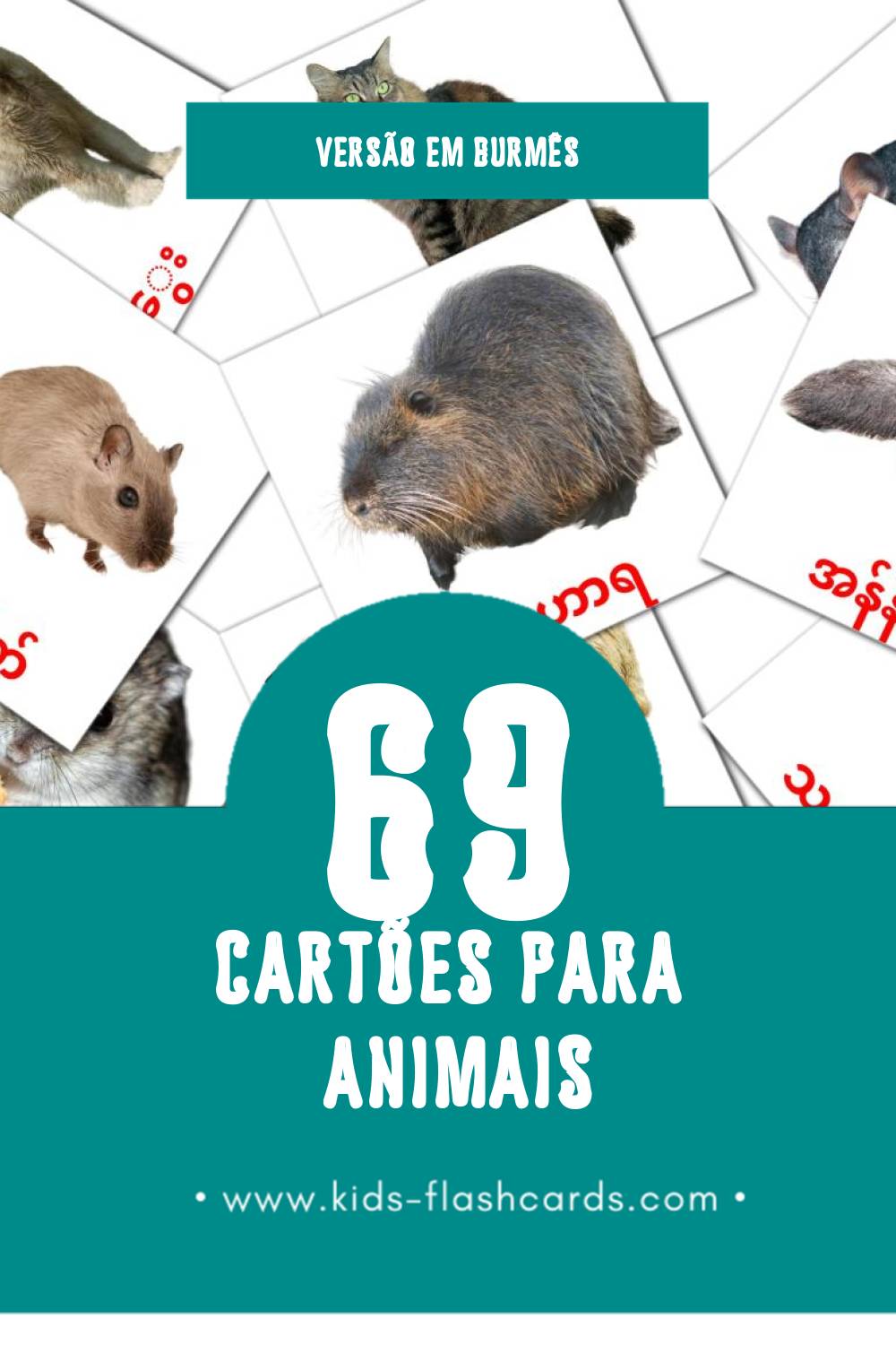 Flashcards de တိရစ္ဆာန်များ Visuais para Toddlers (69 cartões em Burmês)