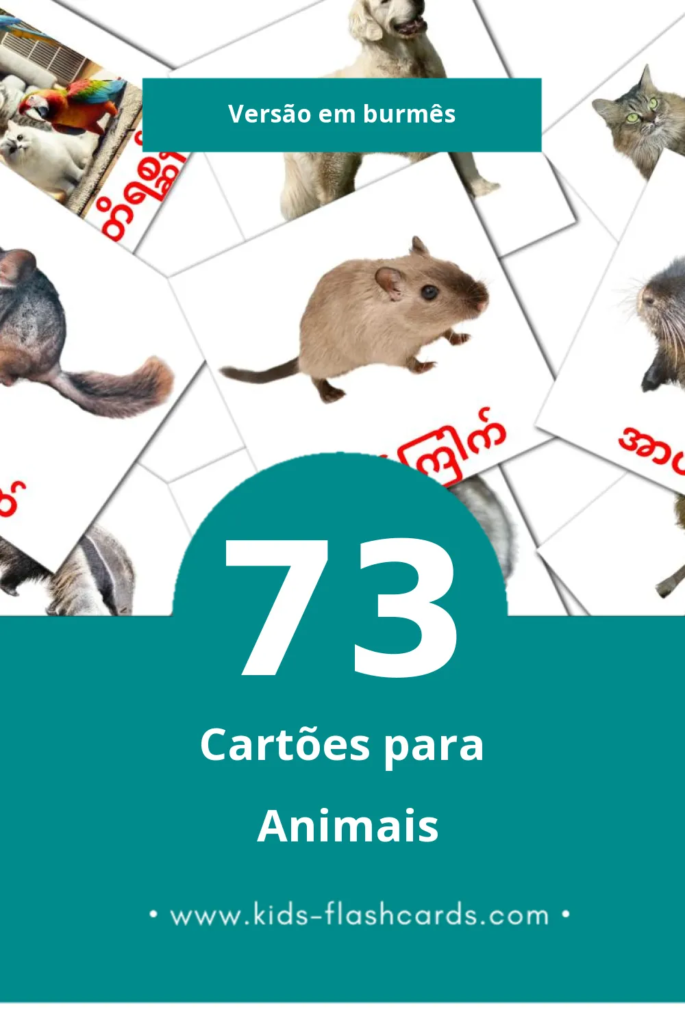 Flashcards de တိရစ္ဆာန်များ Visuais para Toddlers (73 cartões em Burmês)