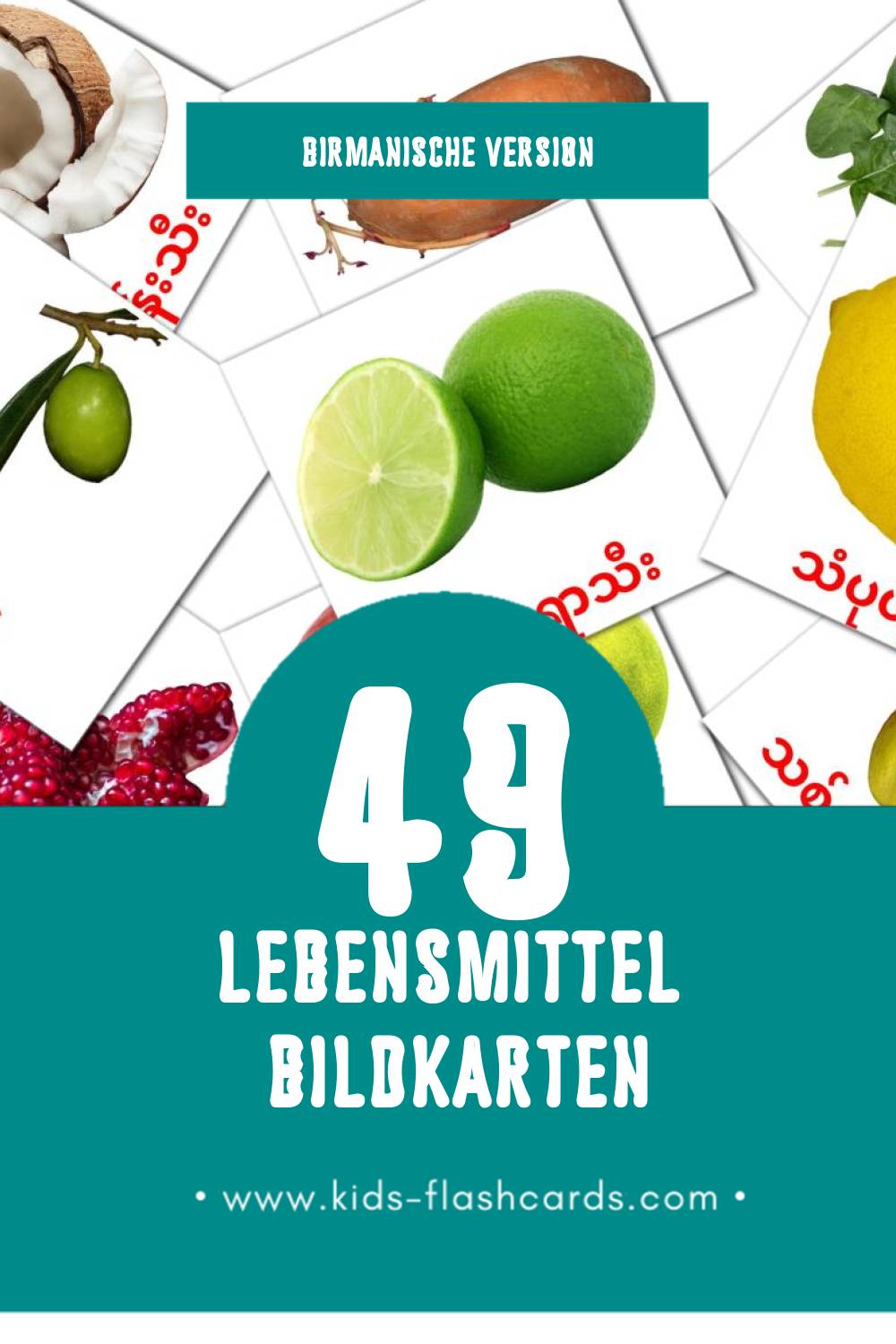Visual အစားအသောက် Flashcards für Kleinkinder (49 Karten in Birmanisch)