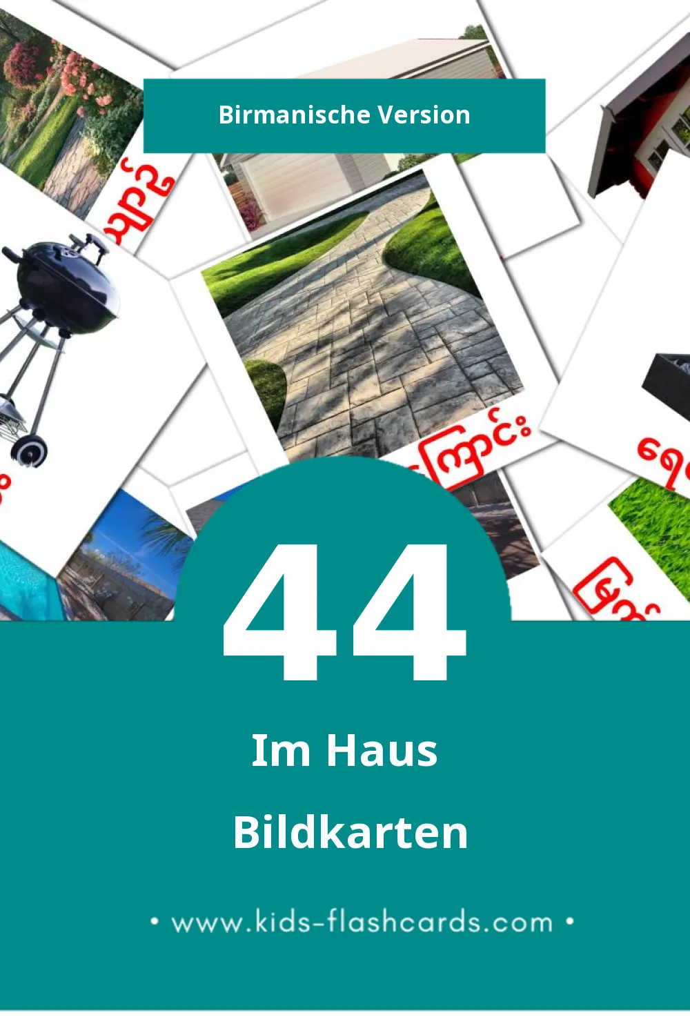 Visual အိမ် Flashcards für Kleinkinder (44 Karten in Birmanisch)