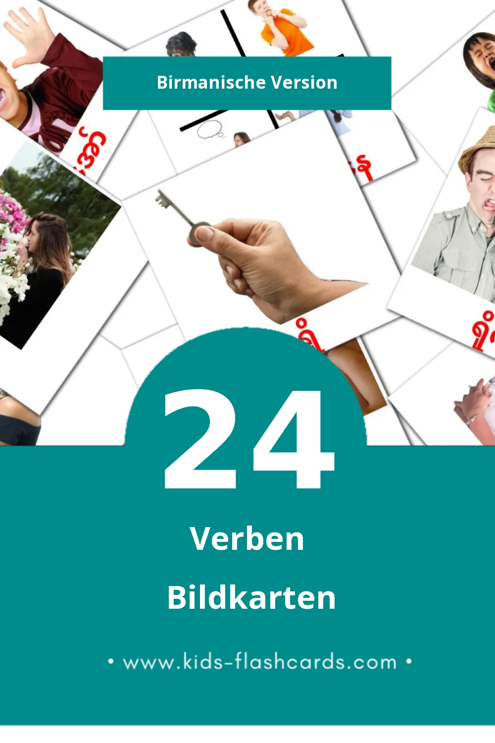 Visual Verbs Flashcards für Kleinkinder (24 Karten in Birmanisch)