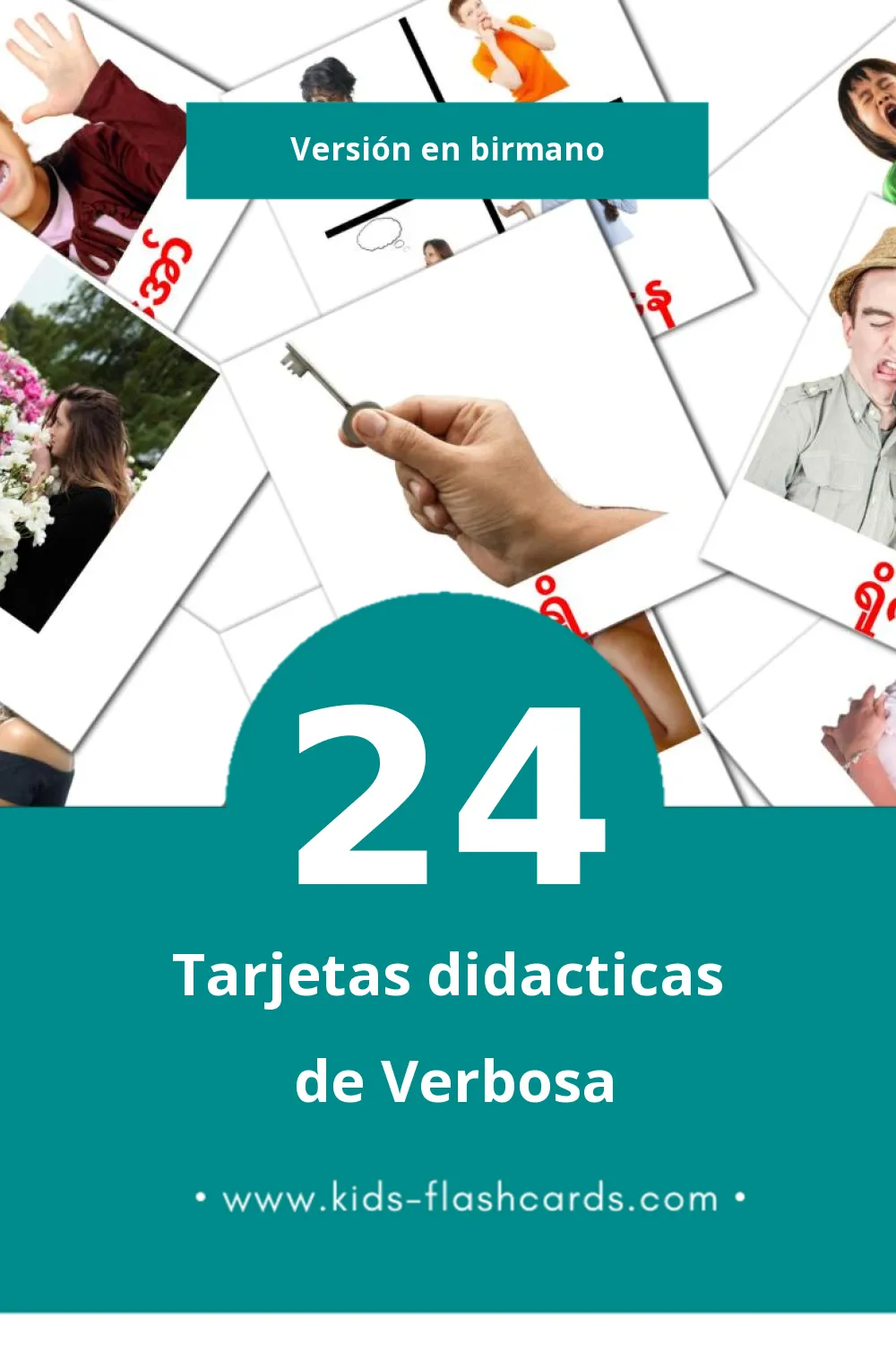 Tarjetas visuales de Verbs para niños pequeños (24 tarjetas en Birmano)