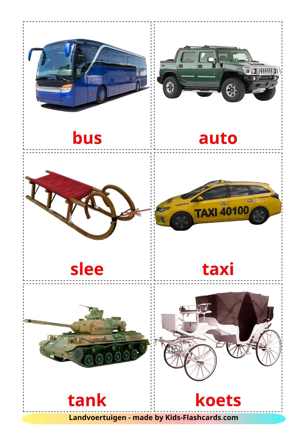 Land transport - 28 Free Printable dutch Flashcards 