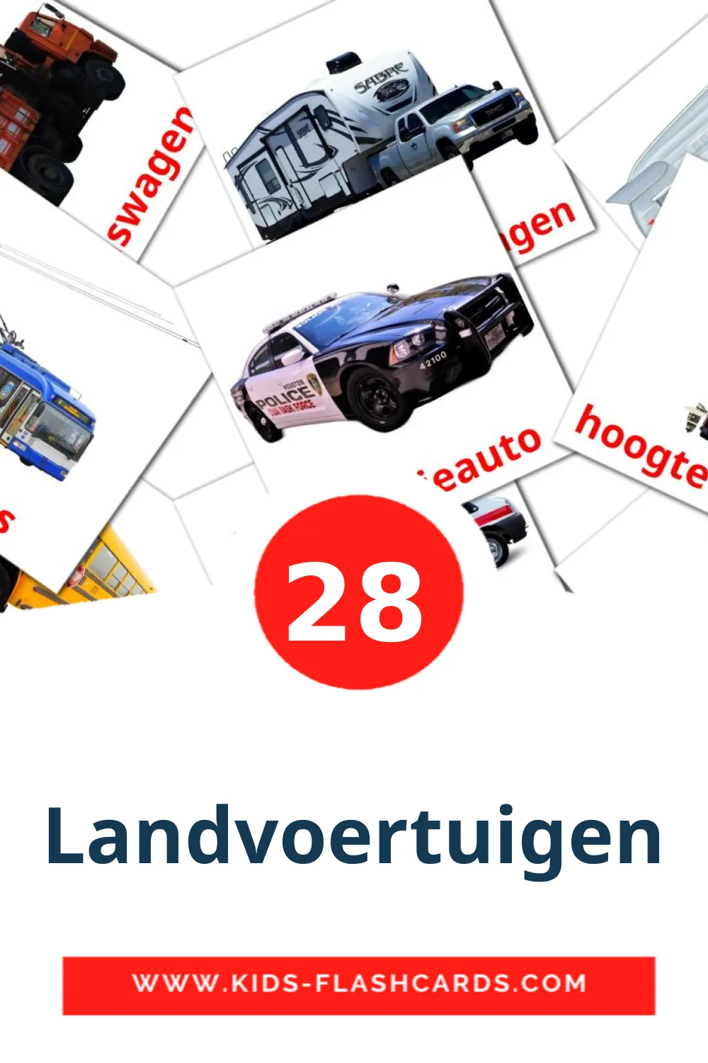 28 Landvoertuigen Picture Cards for Kindergarden in dutch