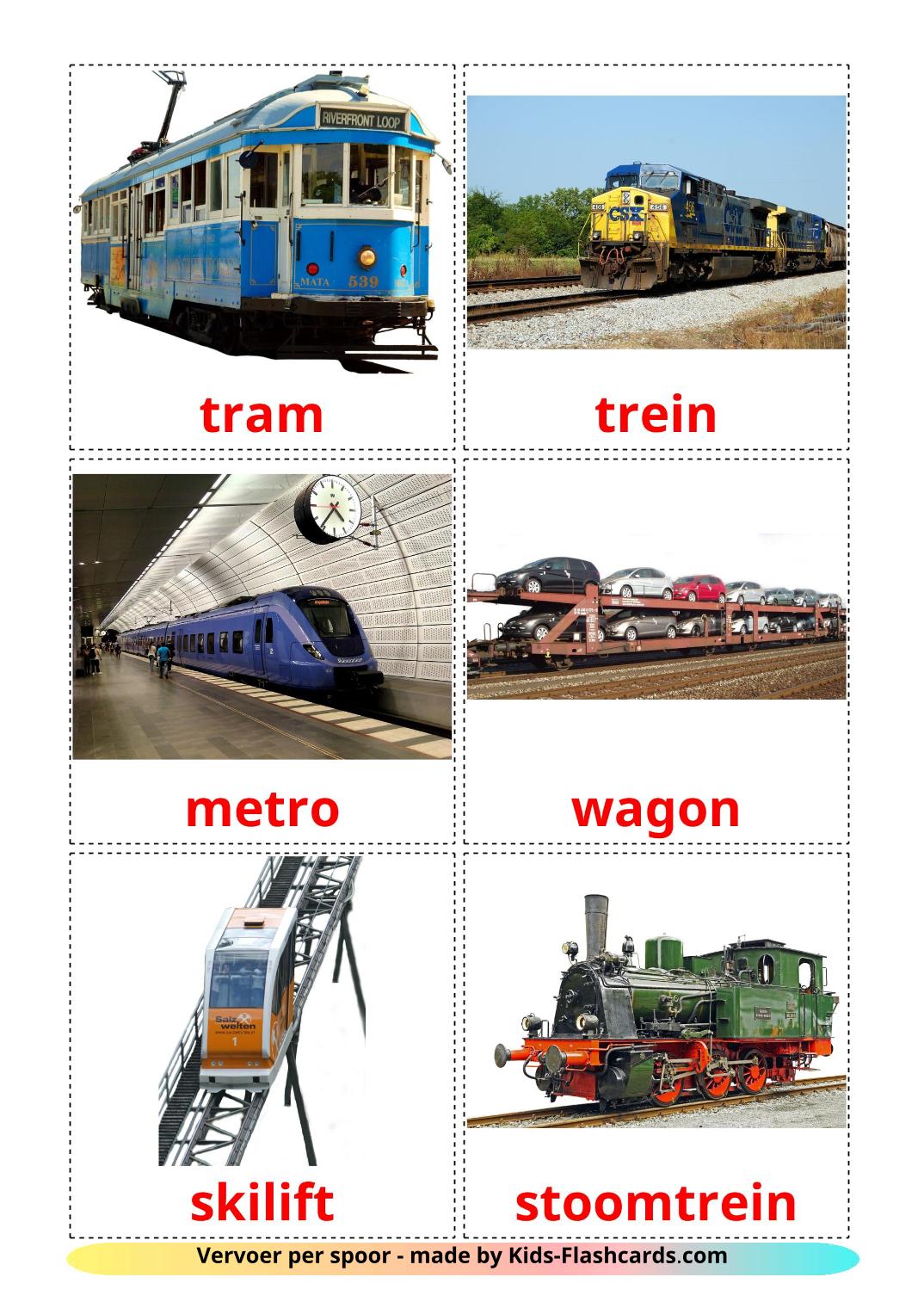 Véhicules Ferroviaire - 18 Flashcards néerlandais imprimables gratuitement