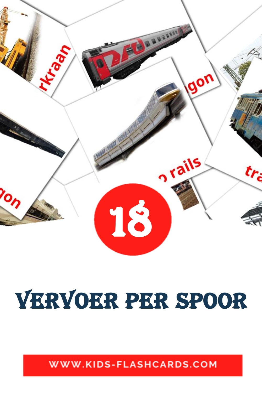 18 cartes illustrées de Vervoer per spoor pour la maternelle en néerlandais