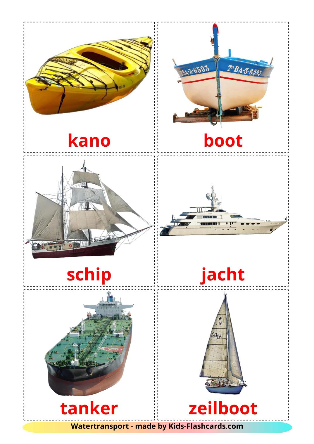 Véhicules Maritimes - 18 Flashcards néerlandais imprimables gratuitement