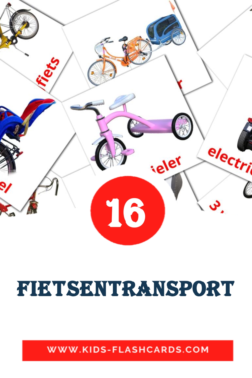 16 carte illustrate di Fietsentransport per la scuola materna in olandese