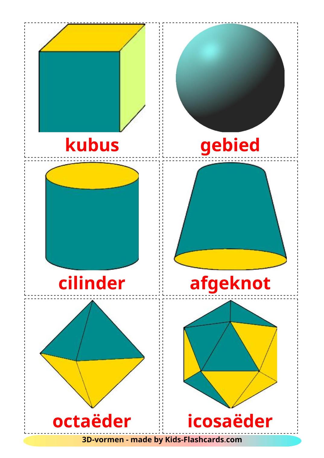 Géométrie en 3 Dimensions - 17 Flashcards néerlandais imprimables gratuitement