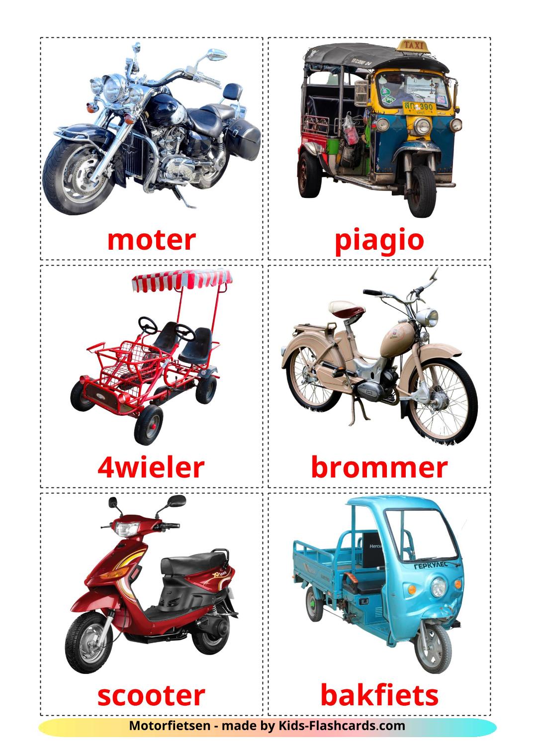 Motocicletas - 12 fichas de holandés para imprimir gratis 