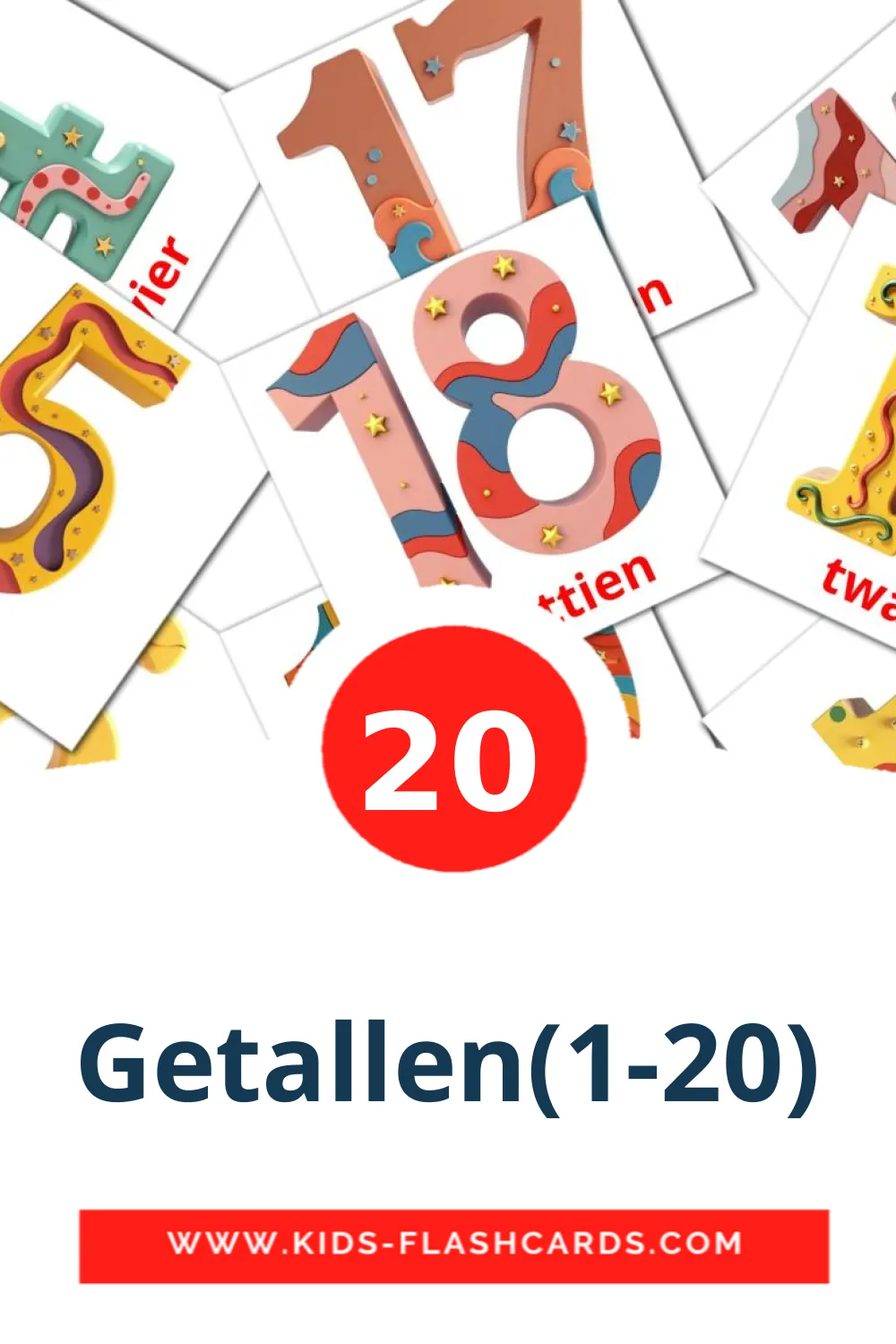 20 carte illustrate di Getallen(1-20) per la scuola materna in olandese