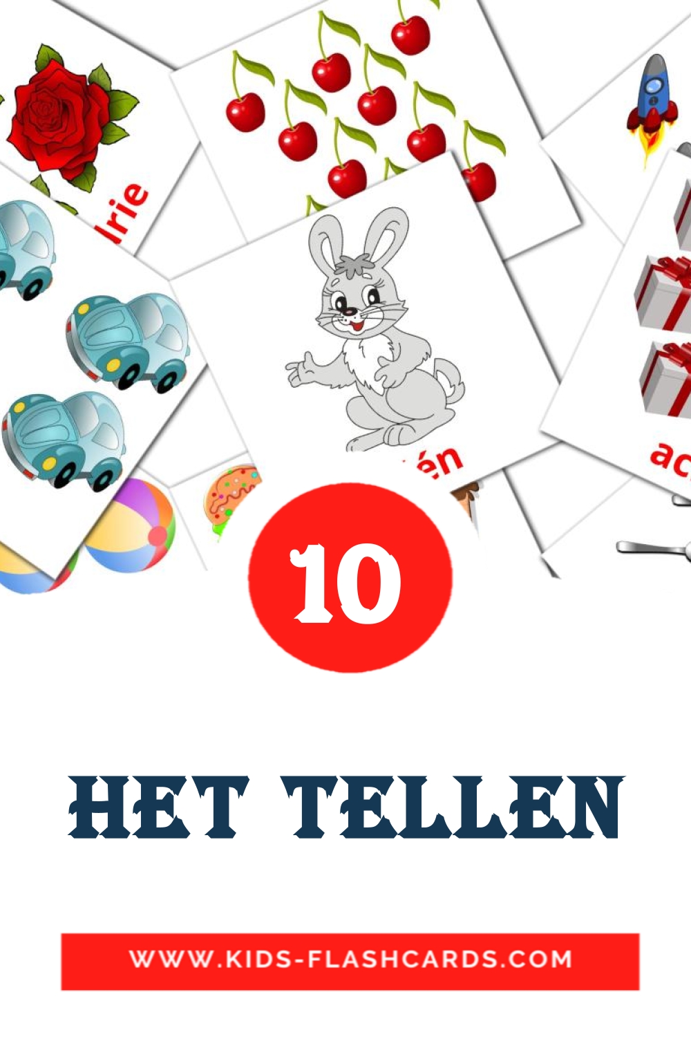 10 Cartões com Imagens de Het tellen para Jardim de Infância em dutch
