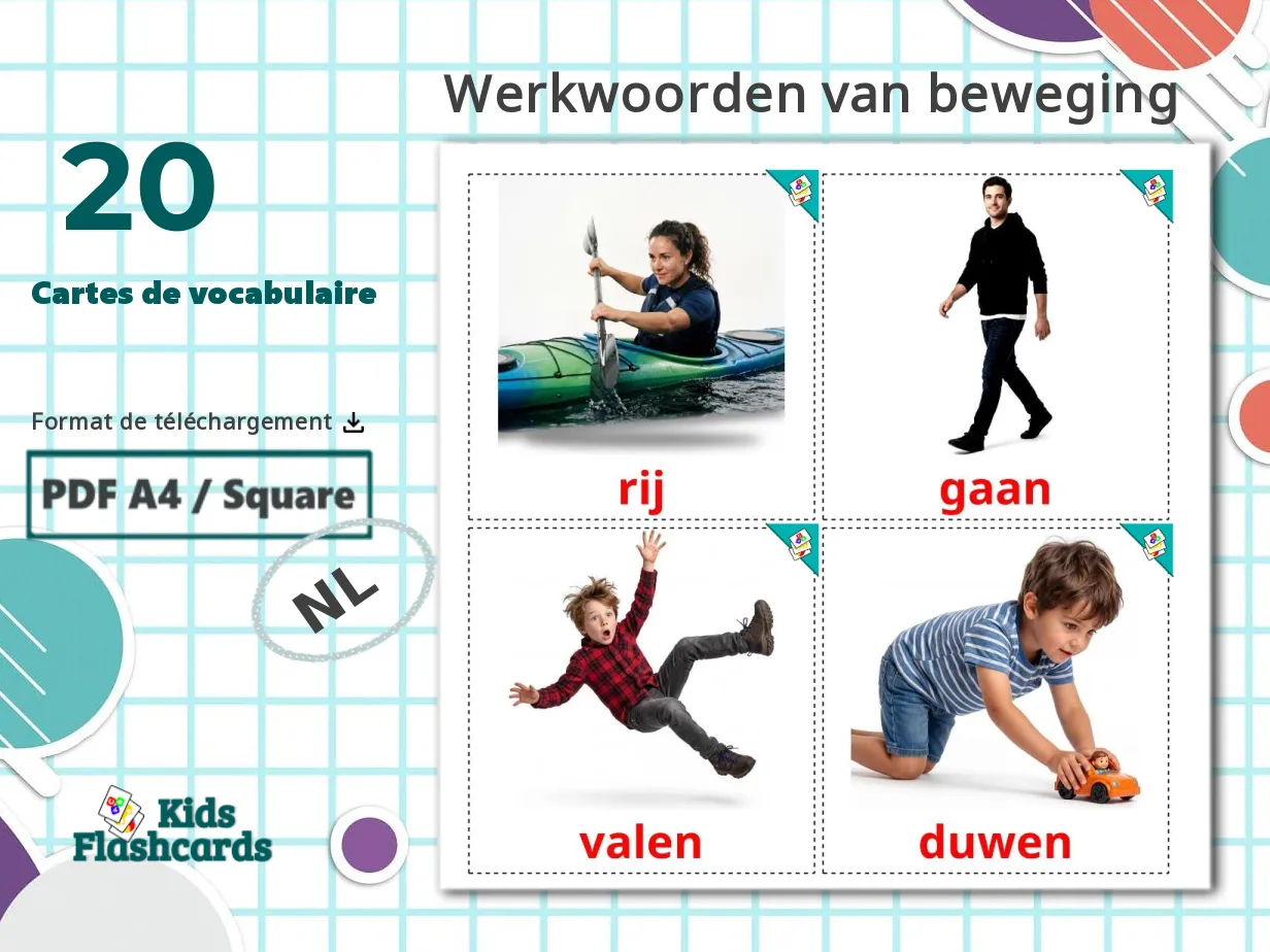 20 Cartes de Vocabulaire pour Enfants GRATUITES Les Verbes de Mouvement ...