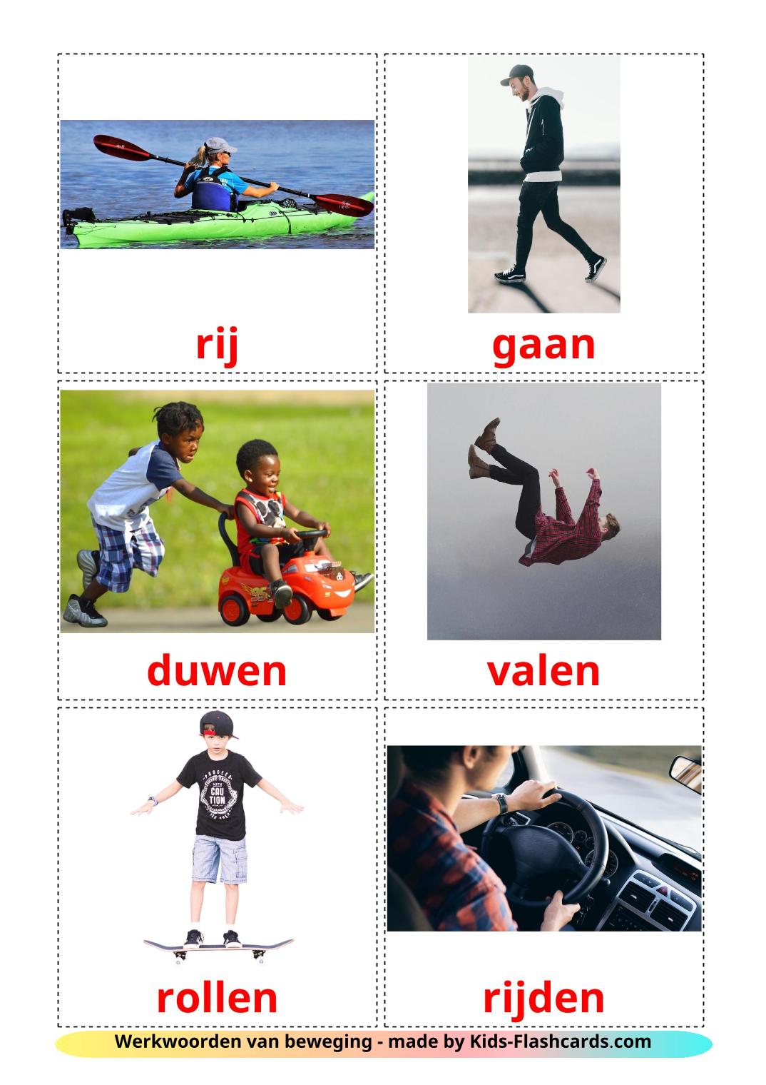 Les Verbes de Mouvement - 19 Flashcards néerlandais imprimables gratuitement