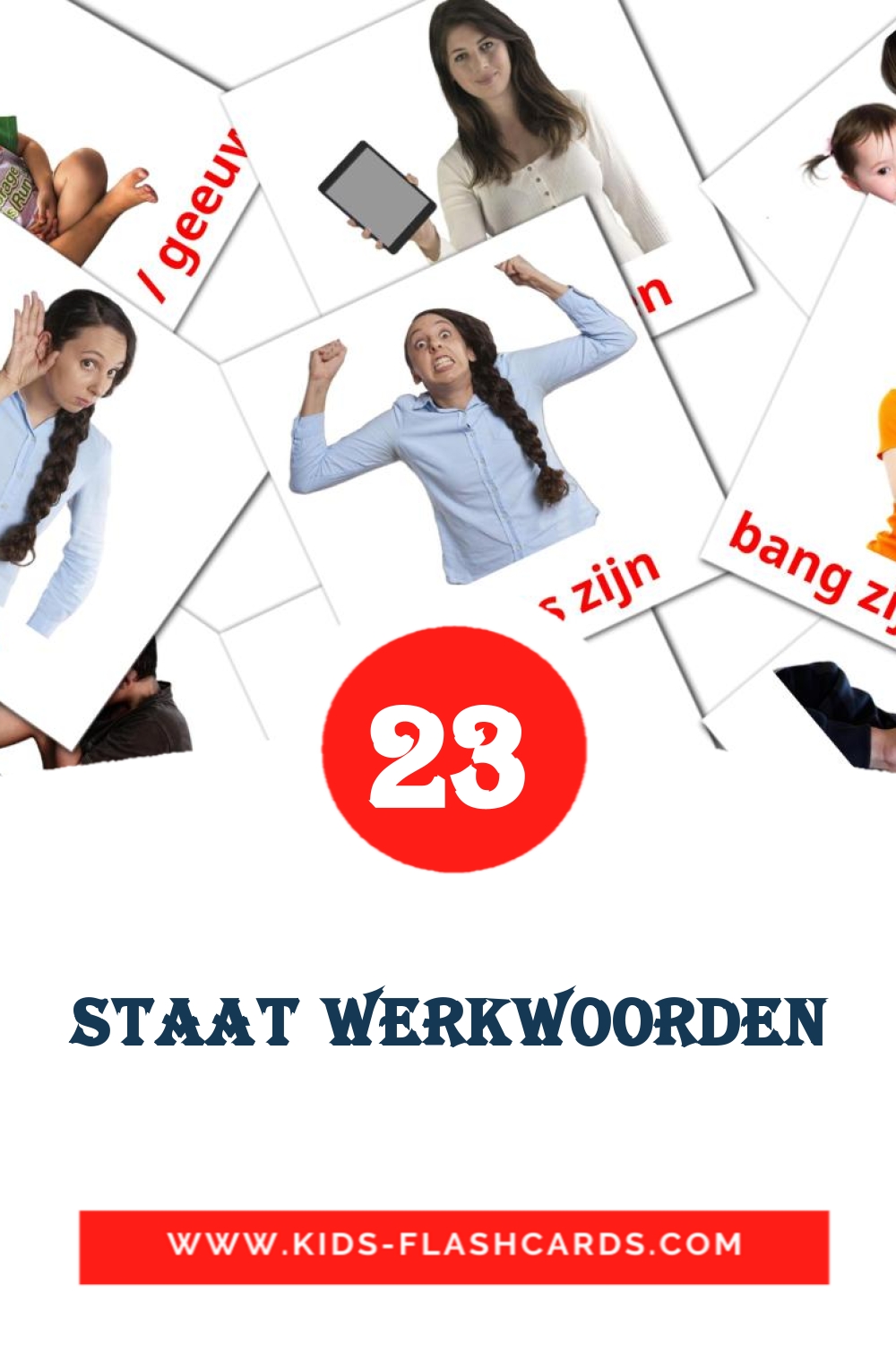 23 cartes illustrées de Staat werkwoorden pour la maternelle en néerlandais